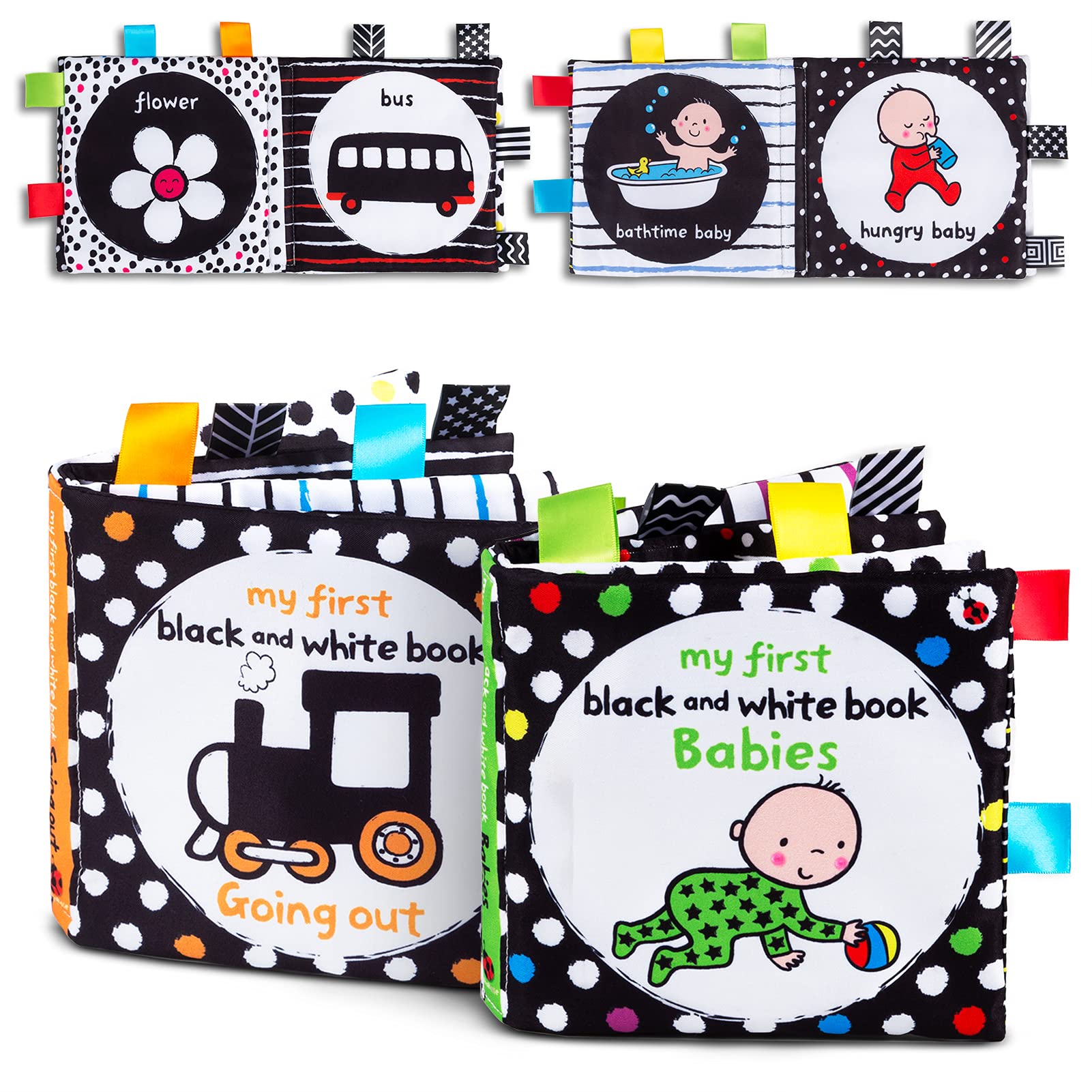 High Contrast Baby Cloth Book Set - Soft Interactive Crinkle Books for Infants | Early Learning & Sensory Play