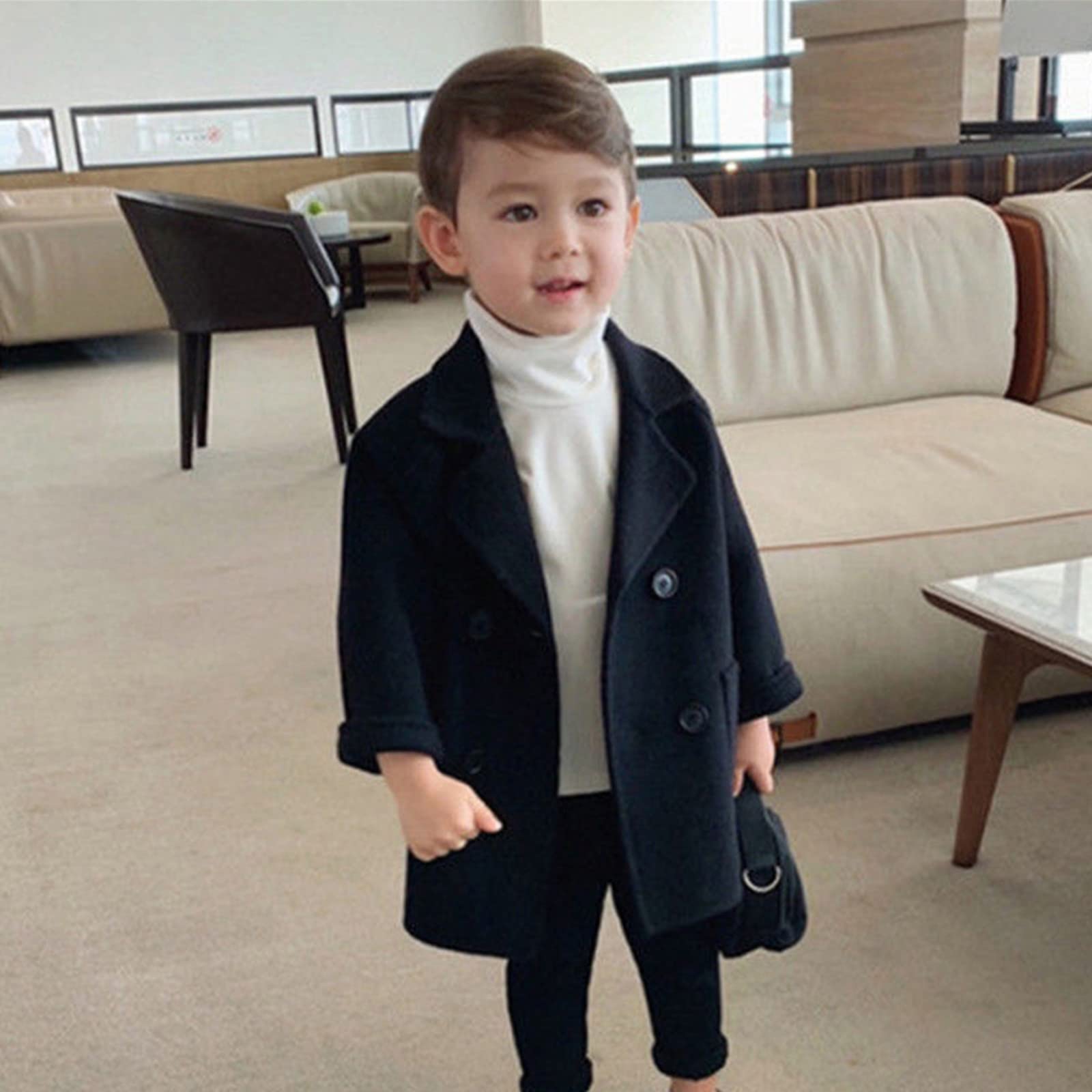 Stylish Toddler Plaid Wool Coat for Baby Girls & Boys - Elegant Notched Collar Double-Breasted Jacket | Perfect for Winter Outings & Family Photos
