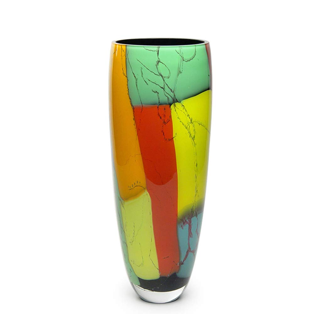 Hand Blown Murano-Style Art Glass Vase - Cá d'Oro Colored Splinters Design (Model 333 MS) - Elegant Home Decor for Living Room, Wedding Centerpiece & Luxury Gift