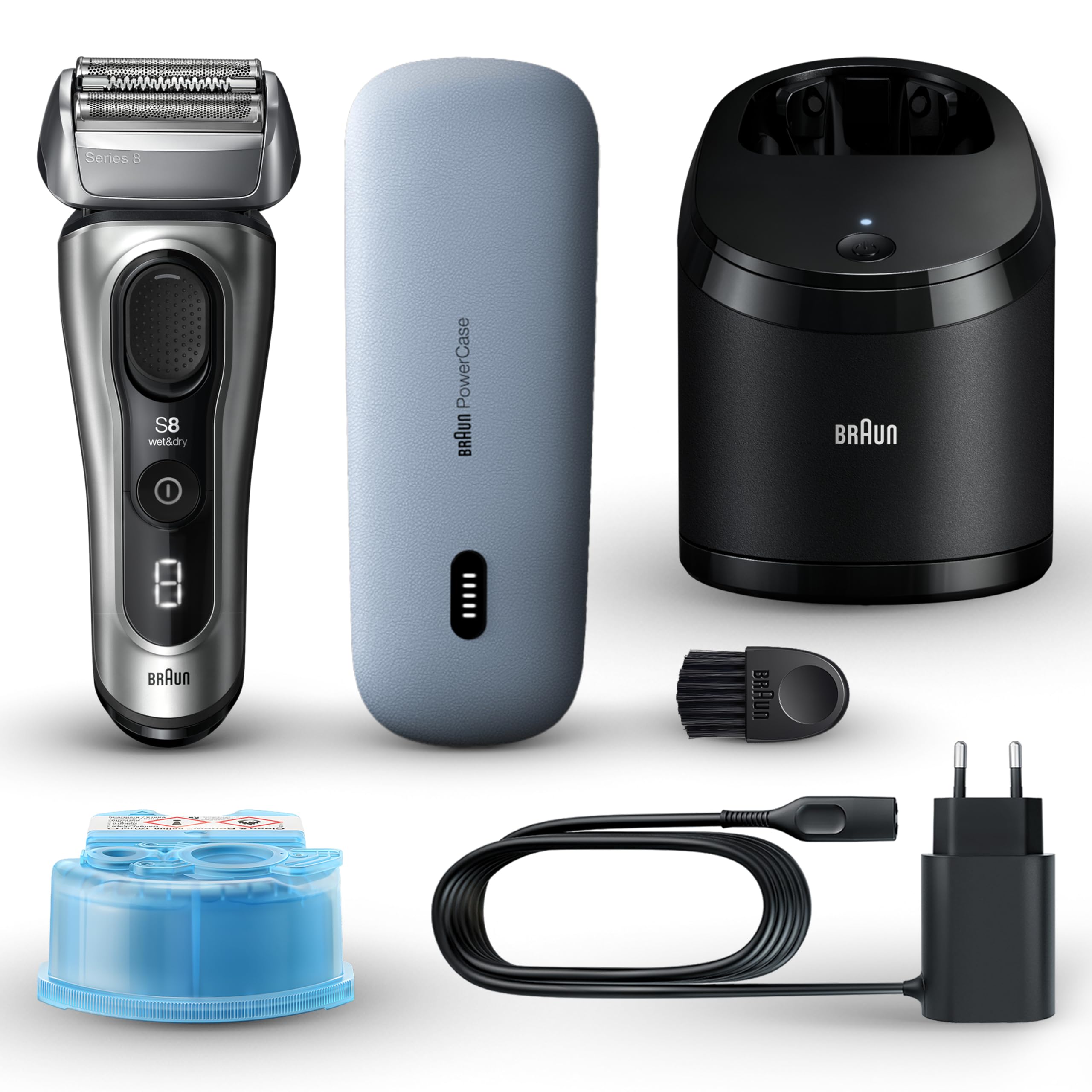Braun Series 8 Electric Shaver for Men - Wet & Dry Shaving Kit with 4+1 Shaving Elements, Precision Long Hair Trimmer, SmartCare Center & Travel PowerCase - Perfect for Home Use, Travel & Daily Grooming Routine