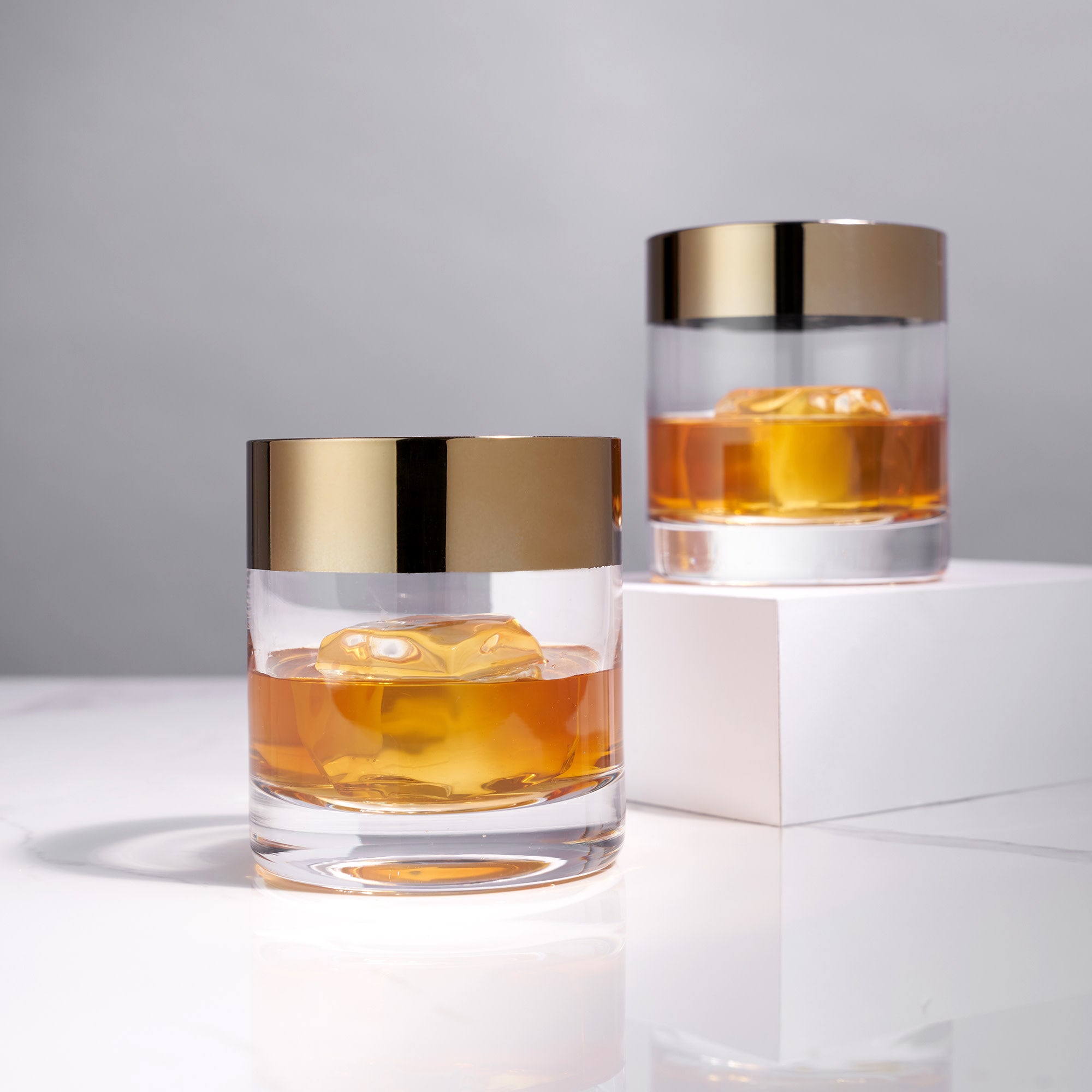 Premium Irving Bronze Rimmed Crystal Tumblers Set of 2 - Elegant Drinking Glasses for Cocktails, Whiskey & Home Bar Decor