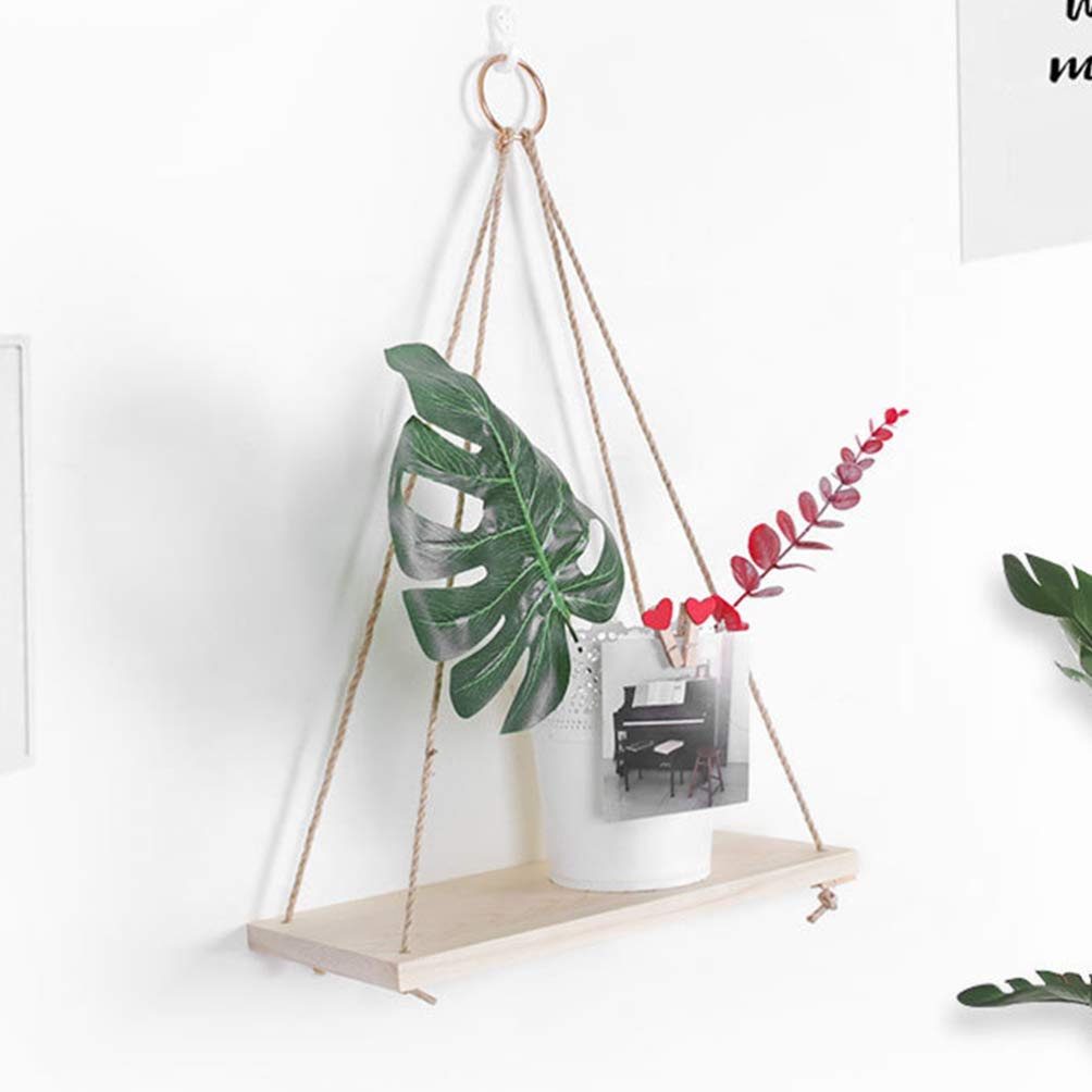 Rustic Wood Rope Wall Shelf - Decorative Hanging Bookshelf for Home Decor, Plant Display & Storage | Perfect for Living Room, Bedroom, Office & Dorm Organization