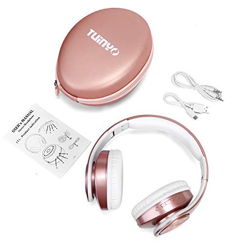 TUINYO Wireless Bluetooth Headphones Over Ear with Deep Bass, 40H Playtime, Soft Memory-Protein Earmuffs, Built-in Mic for PC/Cell Phone/TV - Perfect for Gaming, Workouts & Travel