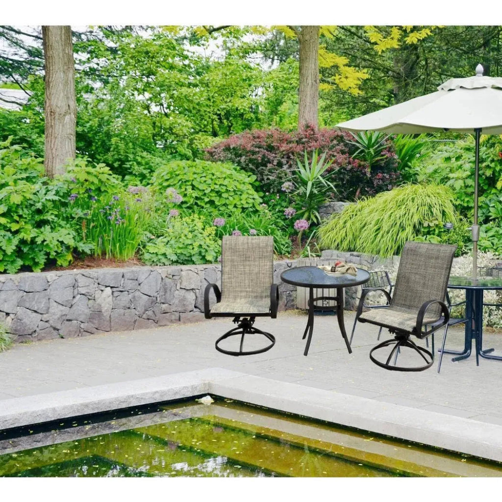 3-Piece Earth Brown Outdoor Bistro Set with 2 Swivel Chairs - Perfect for Patio, Garden, and Balcony Dining