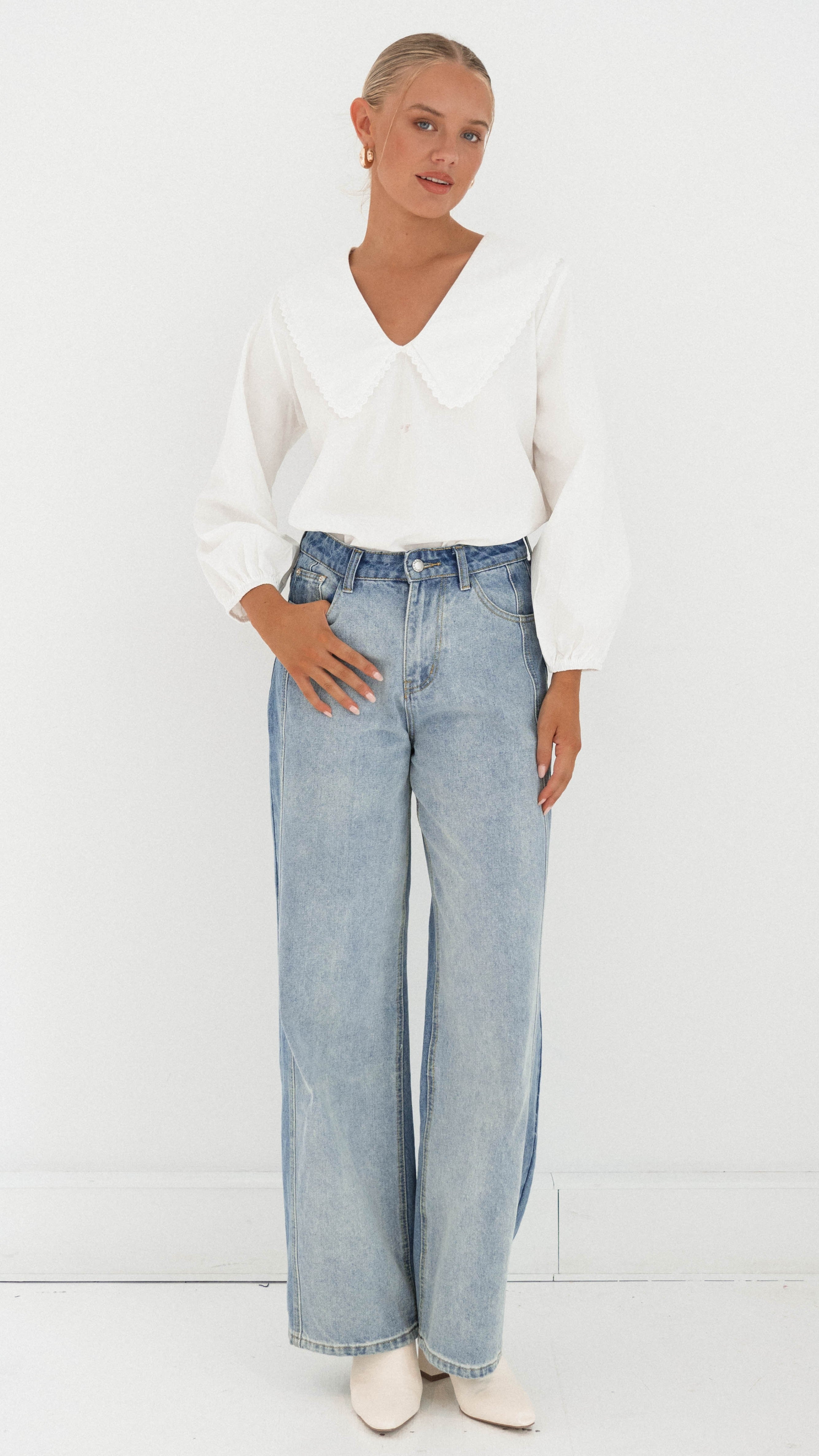 Blaire Collared Top for Women - Classic White Blouse for Office, Casual & Everyday Wear | Trendy Button-Up Shirt