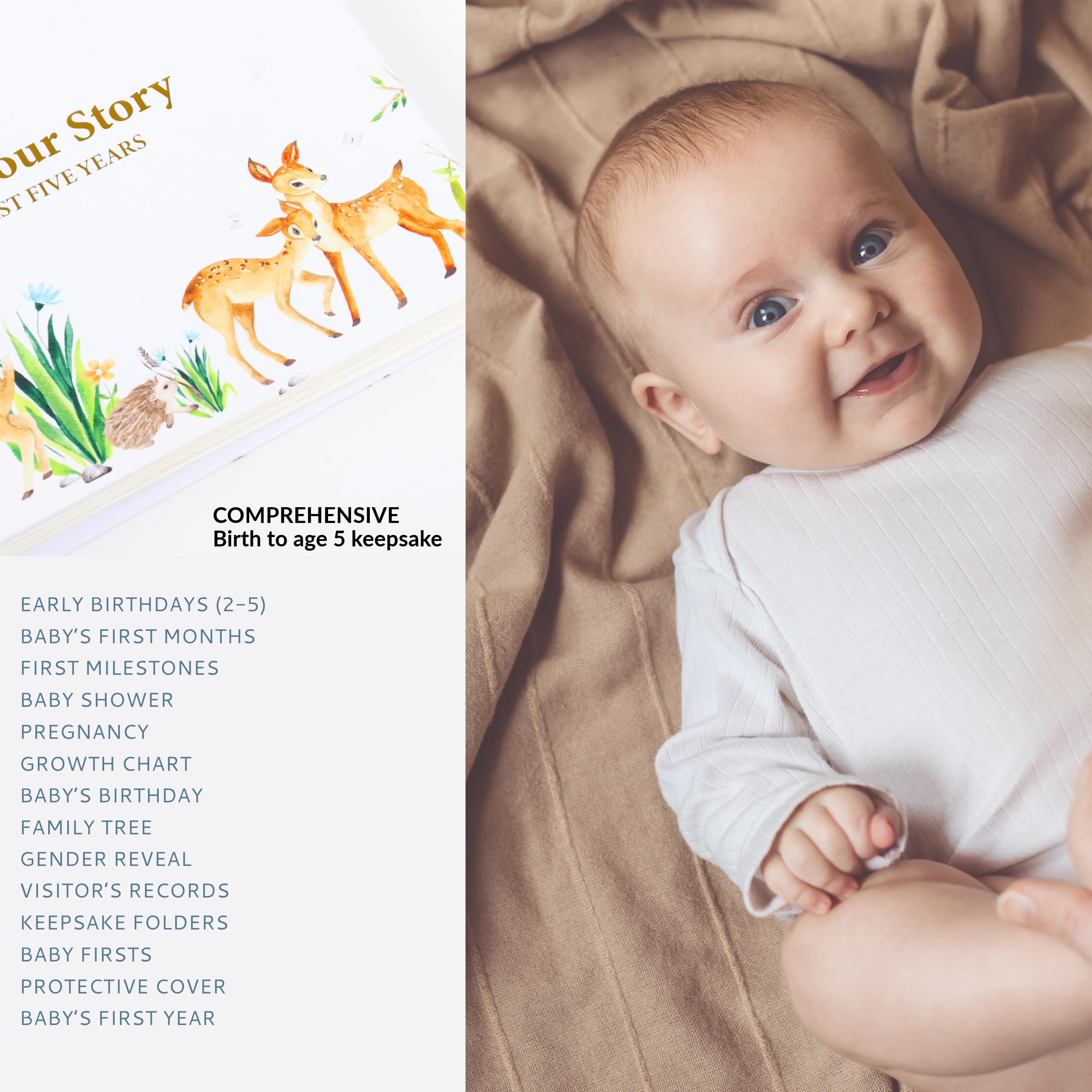 SNUGGLY CUB Baby Memory Book for Boys & Girls - First 5 Years Baby Scrapbook Album with Milestone Tracker - Gender Neutral Modern Baby Keepsake Journal - Perfect for Baby Showers, 1st Birthday Gifts & Family Memory Preservation