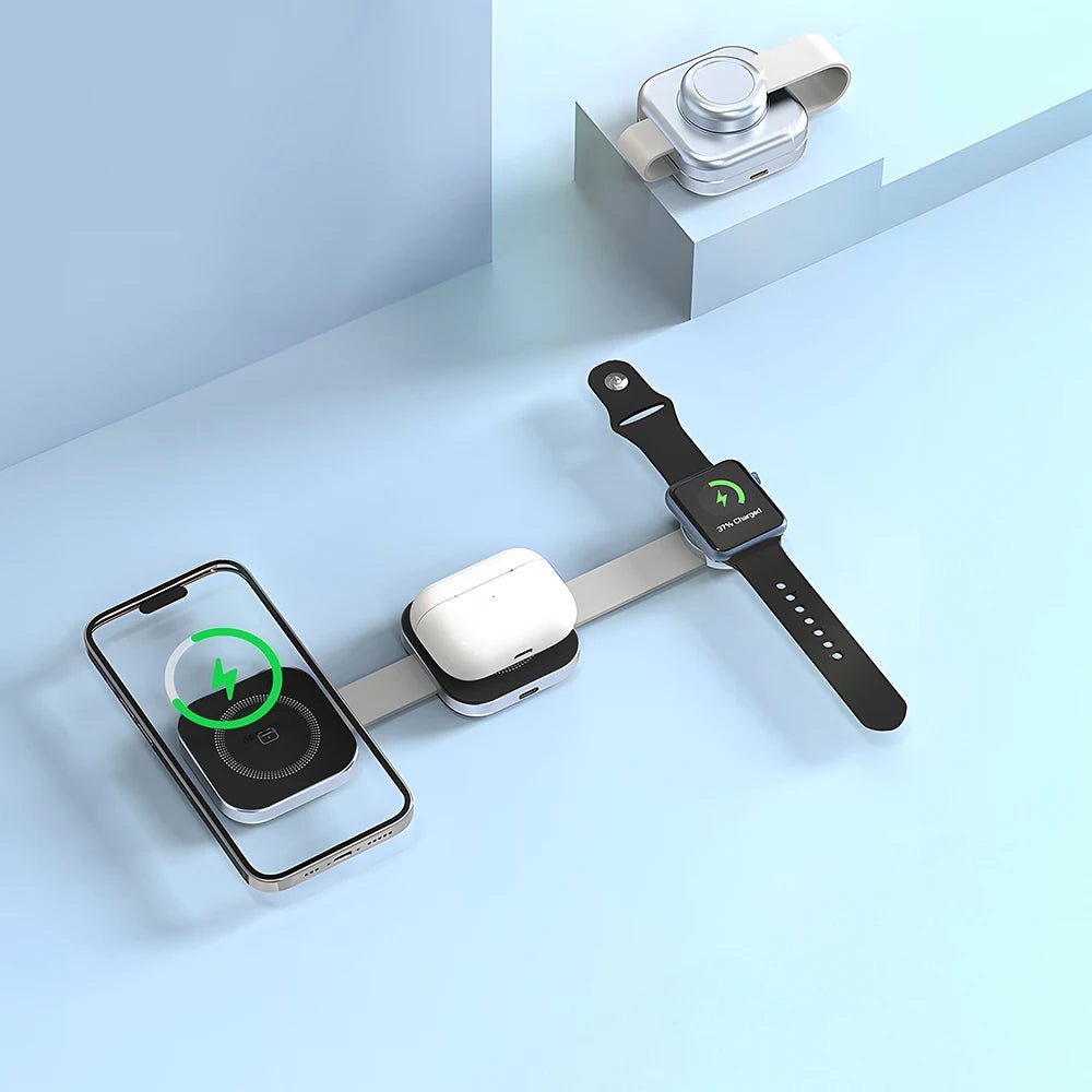 PowerMax Trio Foldable 3-in-1 Wireless Charger for iPhone, Samsung & AirPods - Fast Charging Stand for Home, Office & Travel
