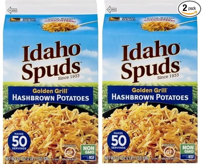 Idaho Spuds Hashbrown Potatoes - Golden Grill Style, 33.1 oz (Pack of 2) - Crispy Shredded Potatoes for Breakfast, Brunch & Family Meals