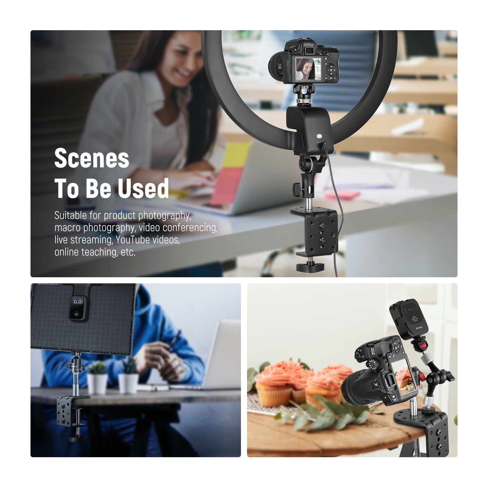 NEEWER ST CCD1 Heavy Duty C Desk Clamp - Adjustable Mount for Ring Light, Camera, Microphone - Perfect for Streaming, Video Calls & Photography Studio Setup