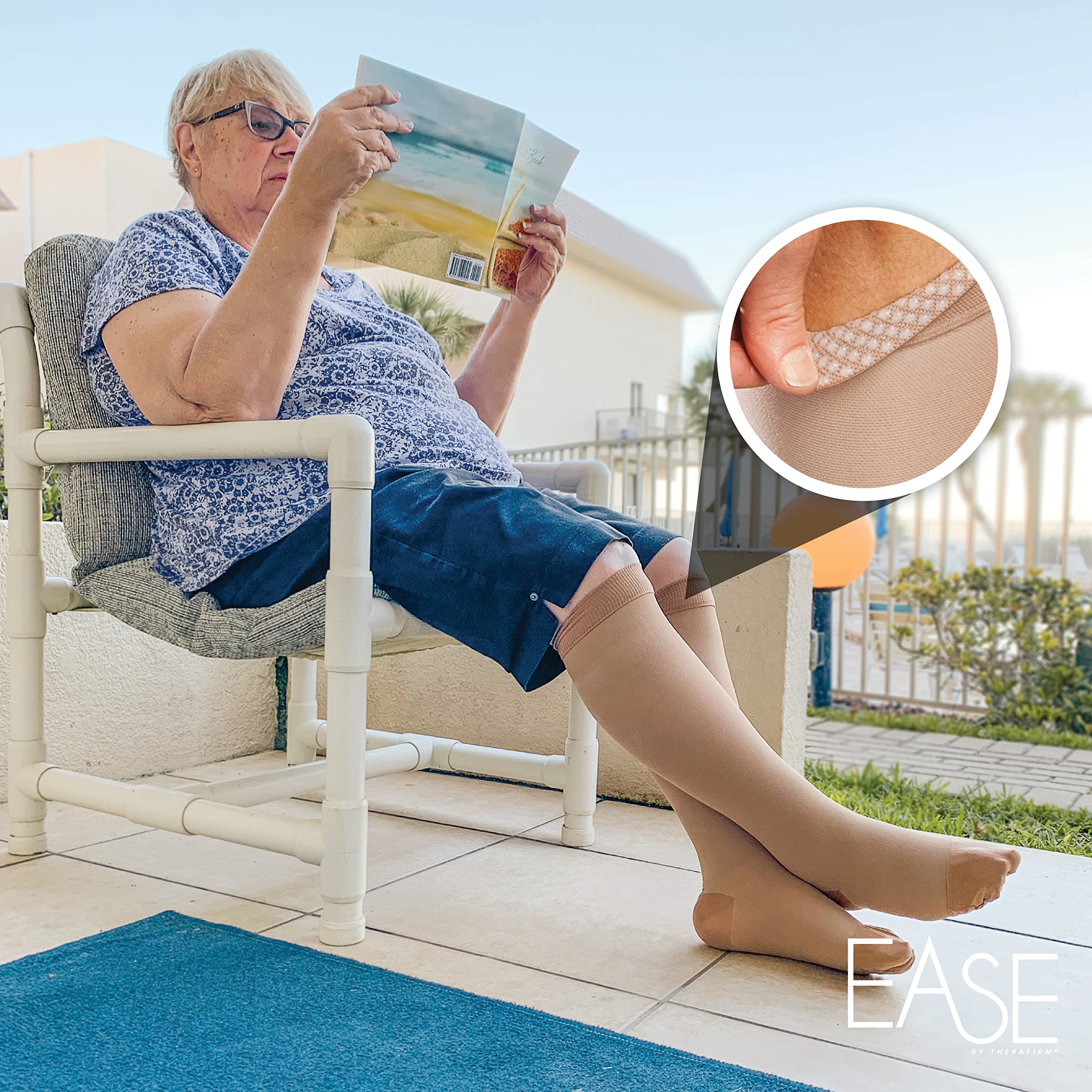 Firm Compression Stockings 30-40mmHg Knee High Opaque Silicone Support Band - Black, Large Short for Women & Men - Ideal for Varicose Veins, Swelling, Travel & Long Standing