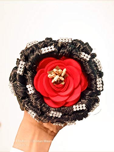 Gauri Uma Fashion Hair Style - Women's Brown Hair Juda with Rose Flower Design for Parties, Weddings & Special Occasions