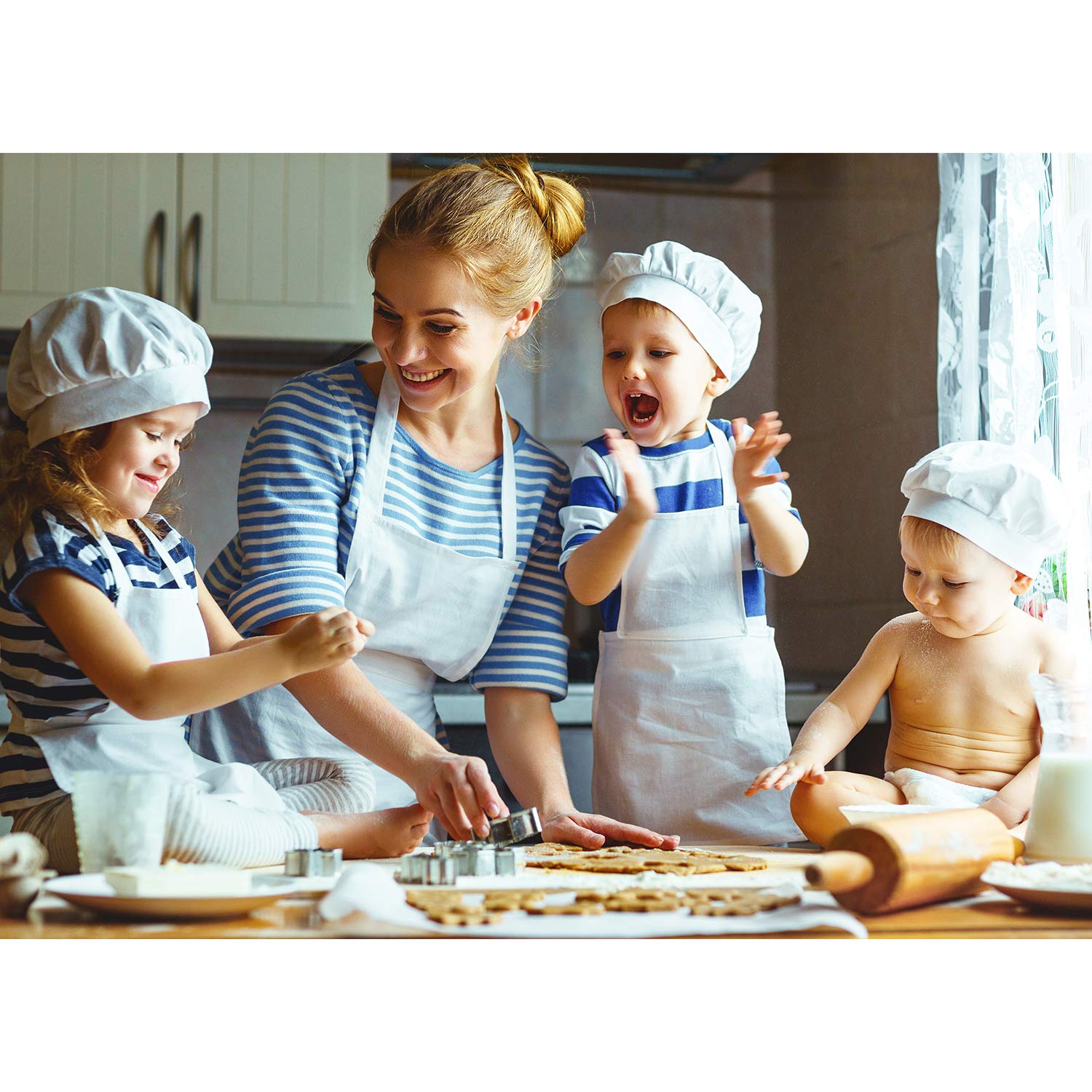 SATINIOR 12 Pack Adjustable Kids Aprons for Ages 2-13 - Chef & Art Smocks with Pockets for Boys & Girls (White, Size L for 7-13 Year Olds) - Perfect for Cooking, Painting, Crafts & School Activities