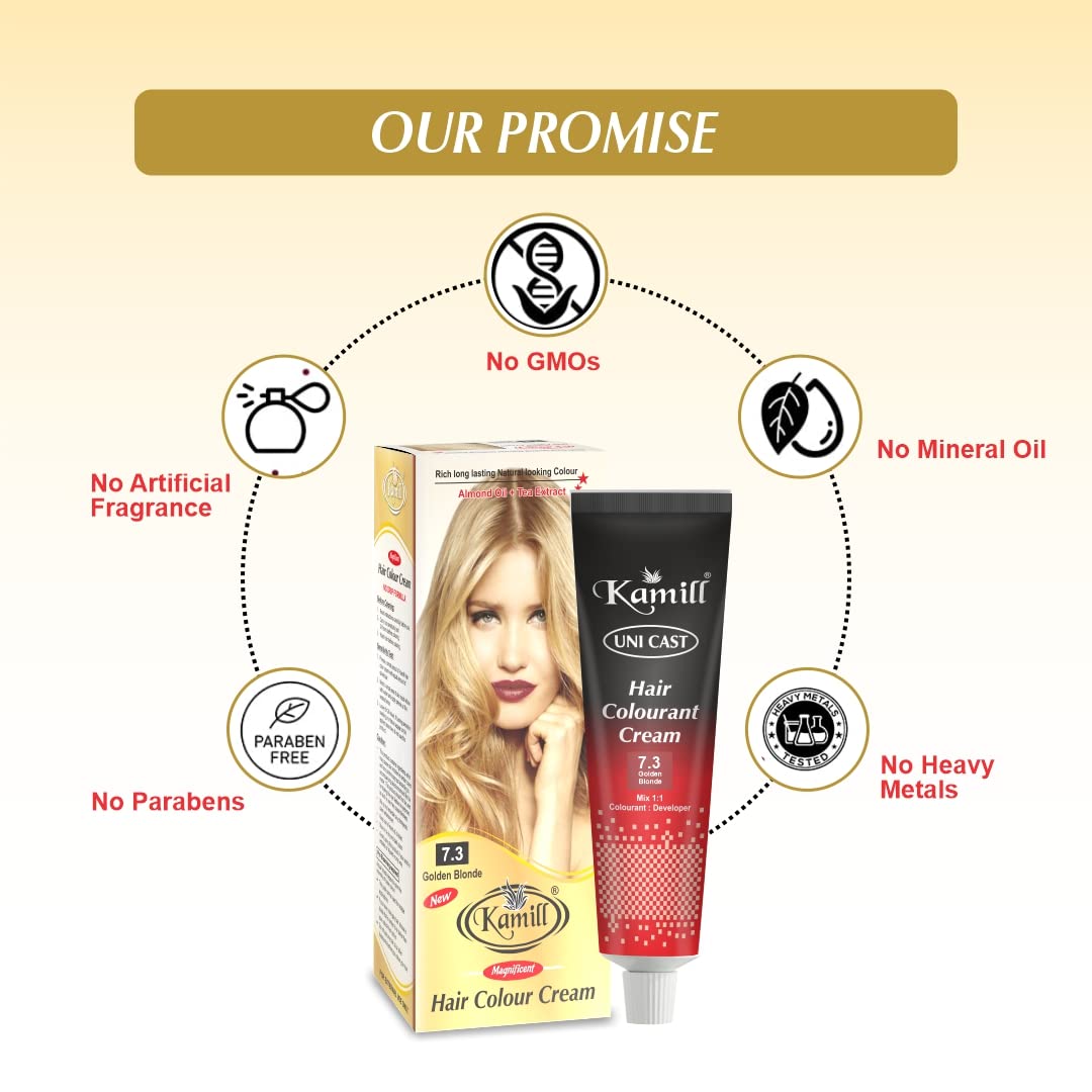 Kamill Golden Blonde 7.3 Ammonia-Free Hair Color Cream for Men & Women - Gentle Permanent Hair Dye for Natural-Looking Highlights at Home