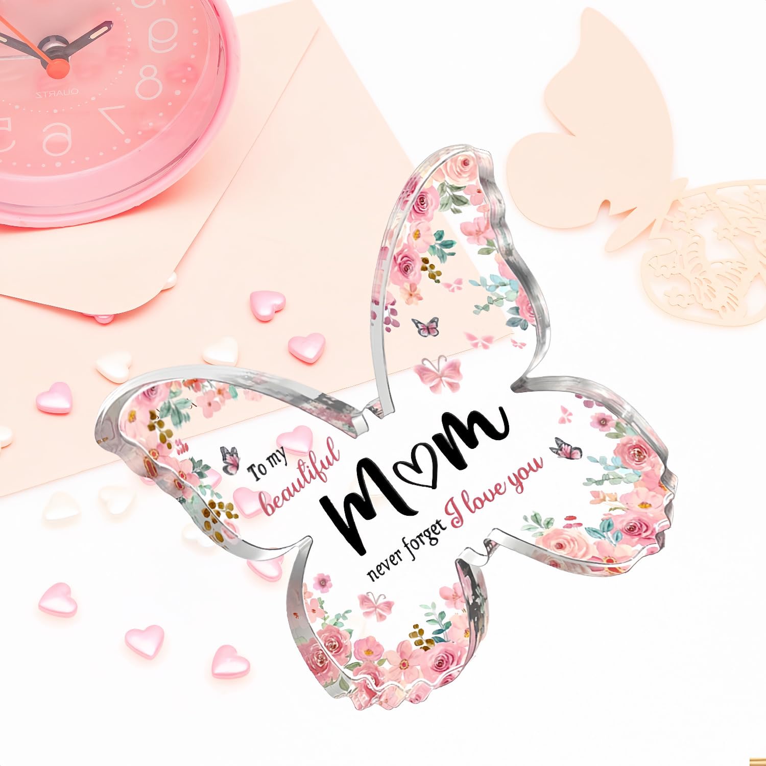 Personalized Acrylic Butterfly Engraved Plaque - 3.9×3.0×0.4 Inch Thoughtful Birthday/Christmas Gift for Mom from Daughter or Son | Perfect for Mother's Day, Anniversary & Home Decor
