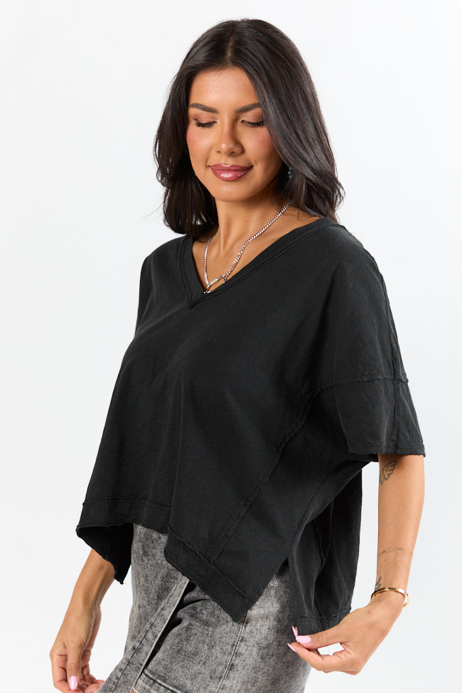 Rooted Essential Black V Neck Tee for Women - Soft Cotton Casual T-Shirt - Perfect for Everyday Wear, Layering & Outfits