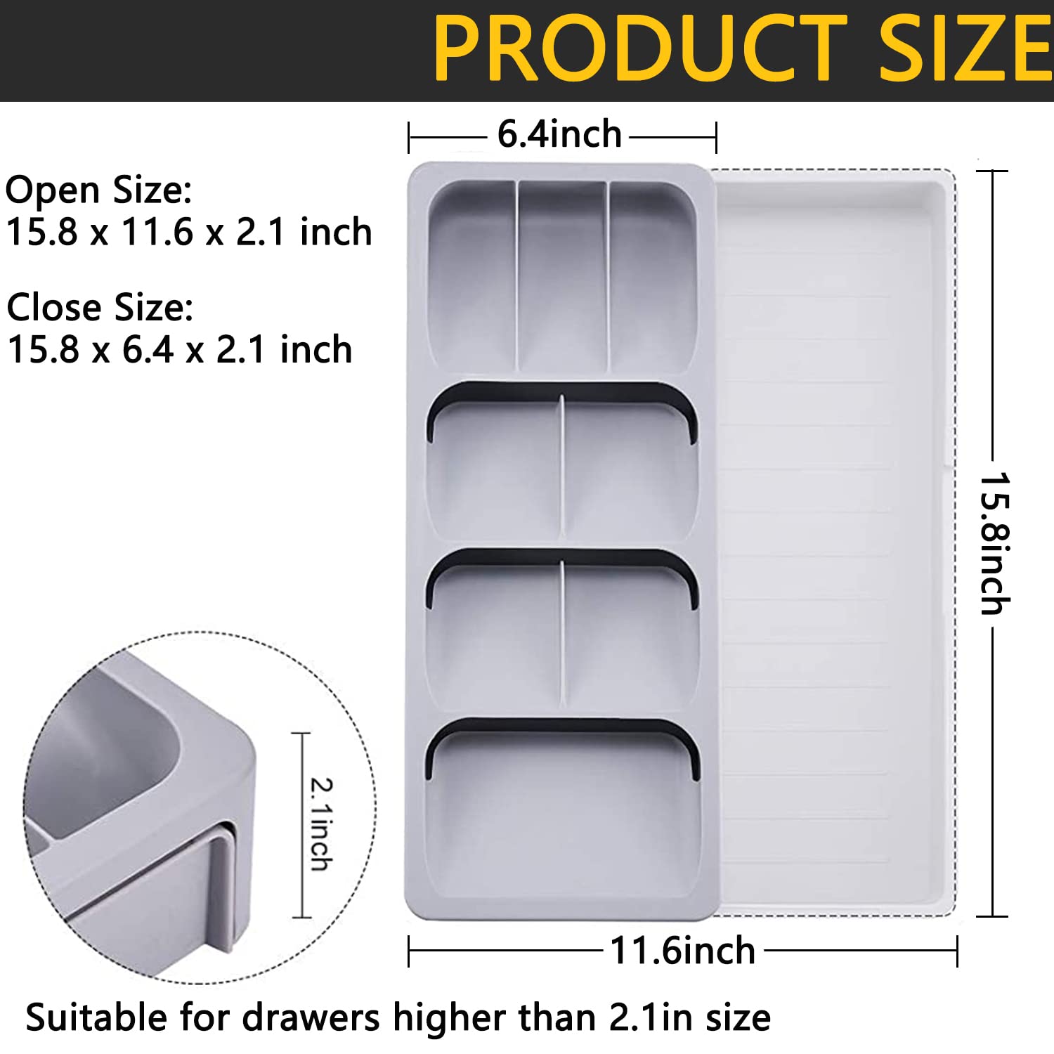 Expandable Kitchen Drawer Organizer Tray - Silverware Storage Organizer for Spoons, Forks & Flatware | Space-Saving Cutlery Drawer Insert | Perfect for Kitchen Organization & Utensil Storage (Grey) | Ideal for Home, Restaurant & Office Use