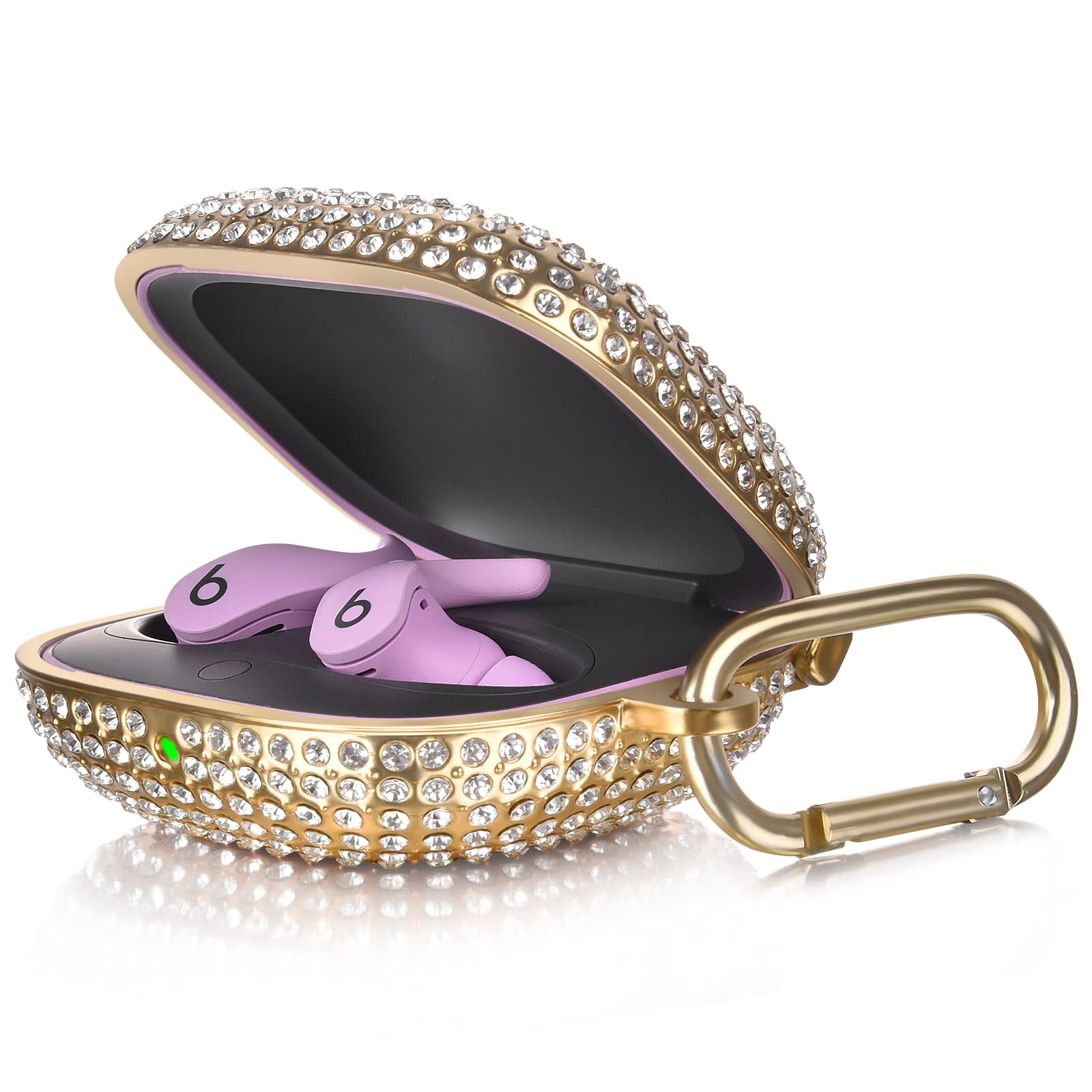 Sparkling Crystal PC Case for Women & Girls - Stylish Protective Cover for Laptops & Desktops | Cute Apple Earbuds Case with Keychain in Gold | Perfect for School, Office & Travel Accessories