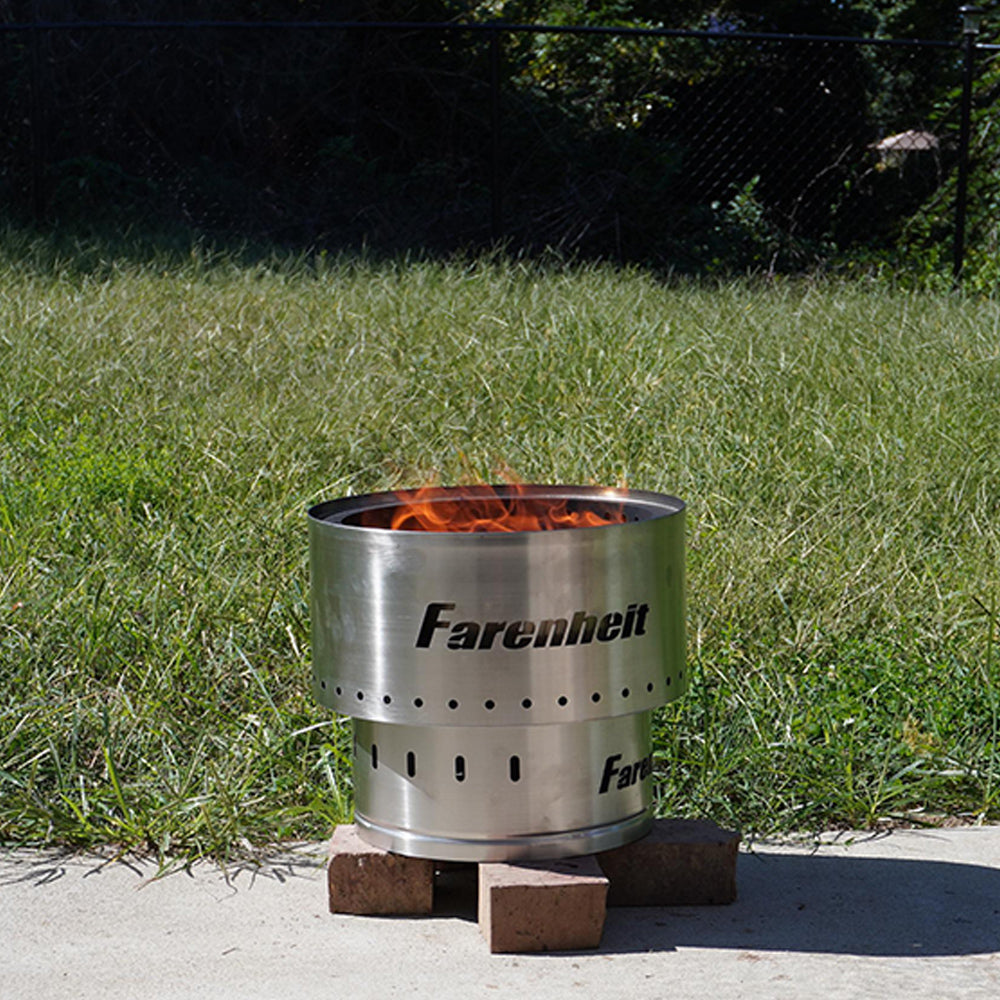 Farenheit Flare 13.5 Inch Smokeless Fire Pit - Silver Outdoor Patio Fire Pit for Backyard, Camping & Beach - Portable Stainless Steel Fire Bowl with Spark Screen