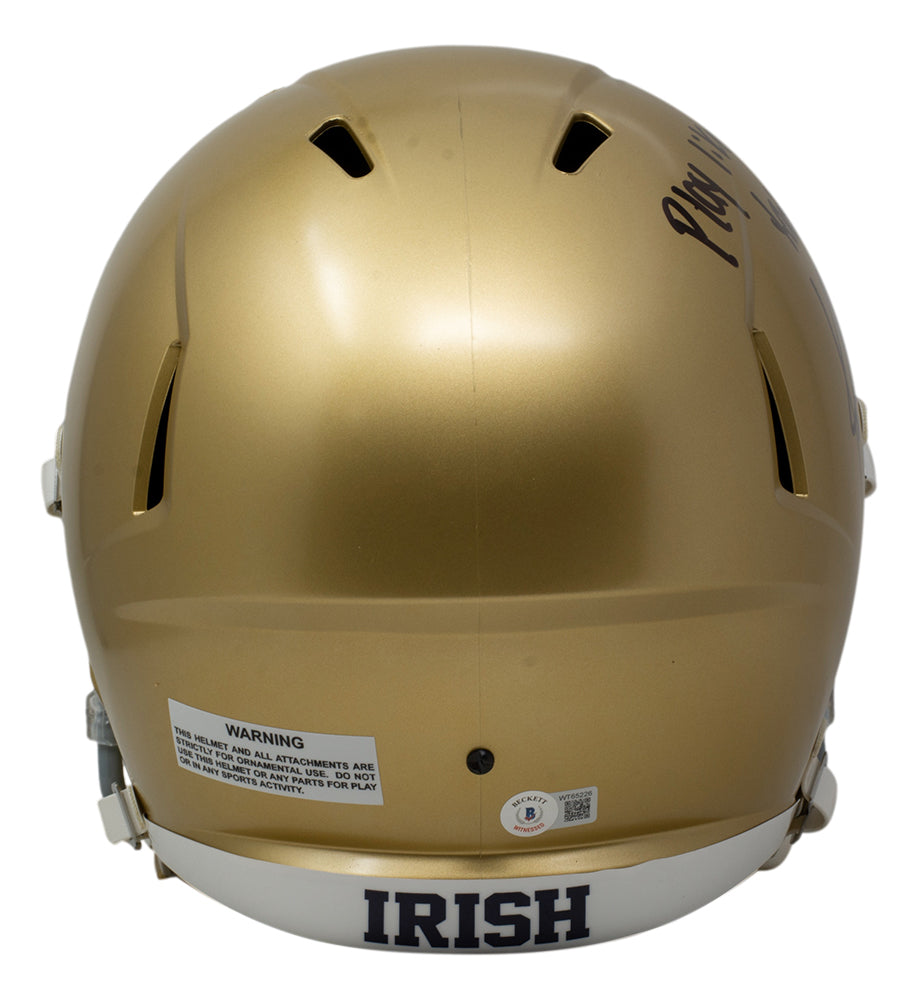 Authentic Kyren Williams Autographed Notre Dame Fighting Irish Riddell Speed Helmet - Play Like A Champion Today Inscription - Perfect for Football Collectors, Sports Memorabilia Displays & Game Room Decor