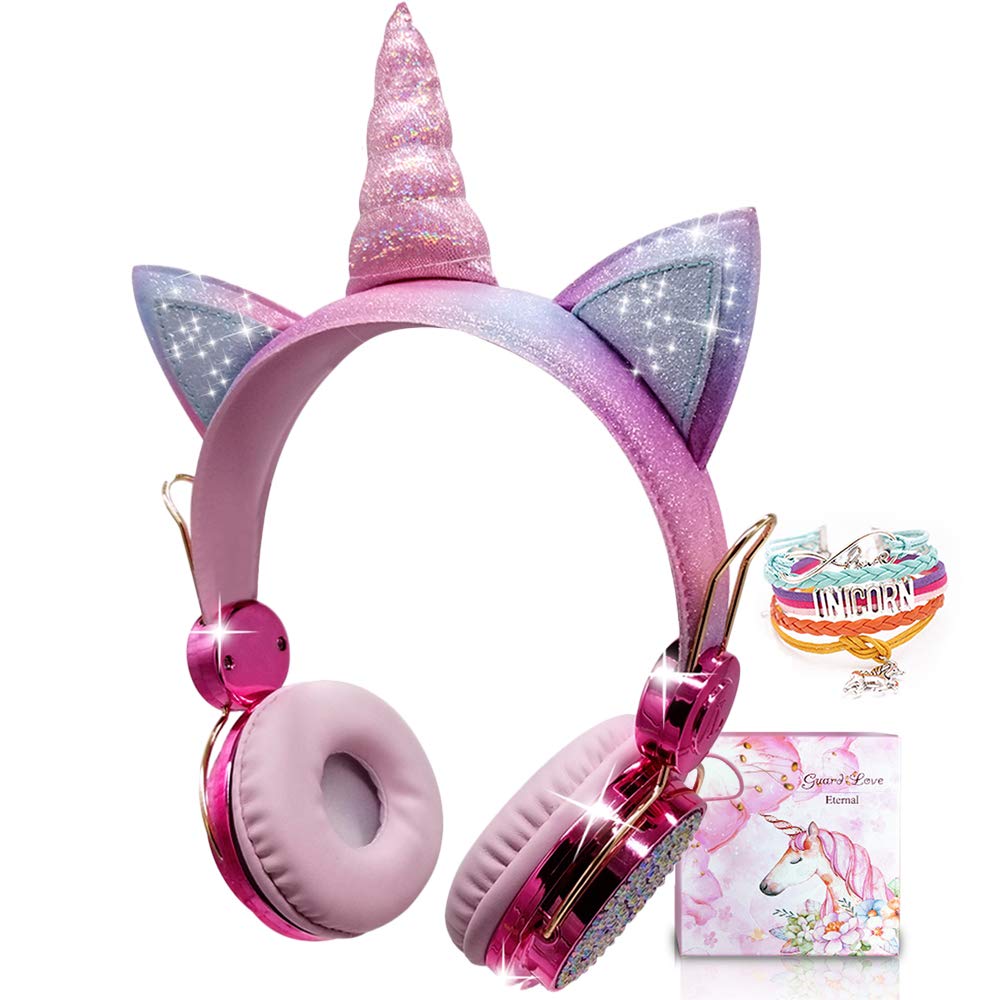 Wireless Unicorn Headphones for Kids - Bluetooth Headset with Microphone, Adjustable Headband & Over-Ear Design - Perfect for Online Learning, School, Kindle, Tablet & PC Use - Cute Girls Headphones for Studying, Gaming & Travel