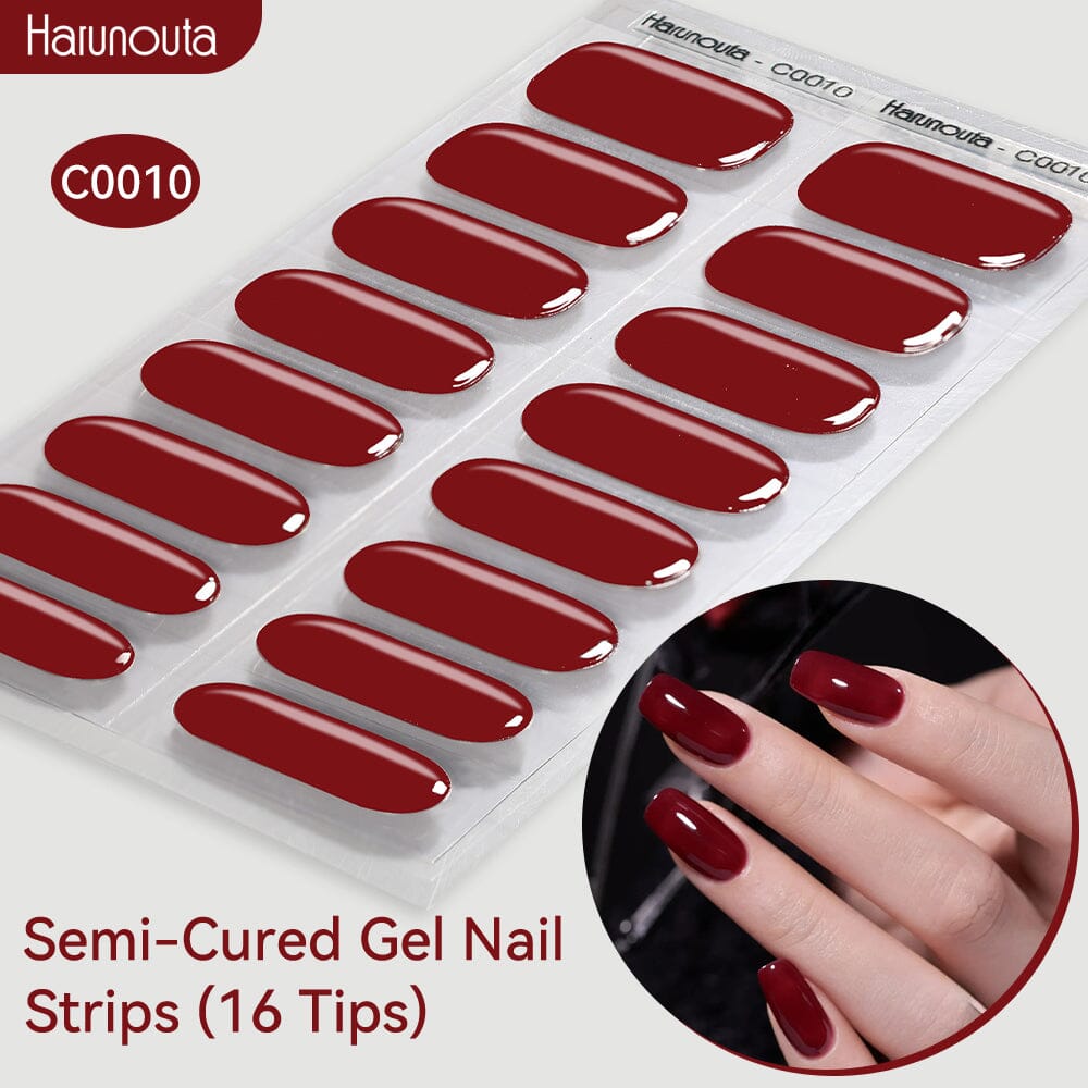 16 Tips Semi Cured Gel Nail Strips - Long Lasting DIY Nail Art Kit for Home Manicure | Perfect for Parties, Weddings & Special Occasions