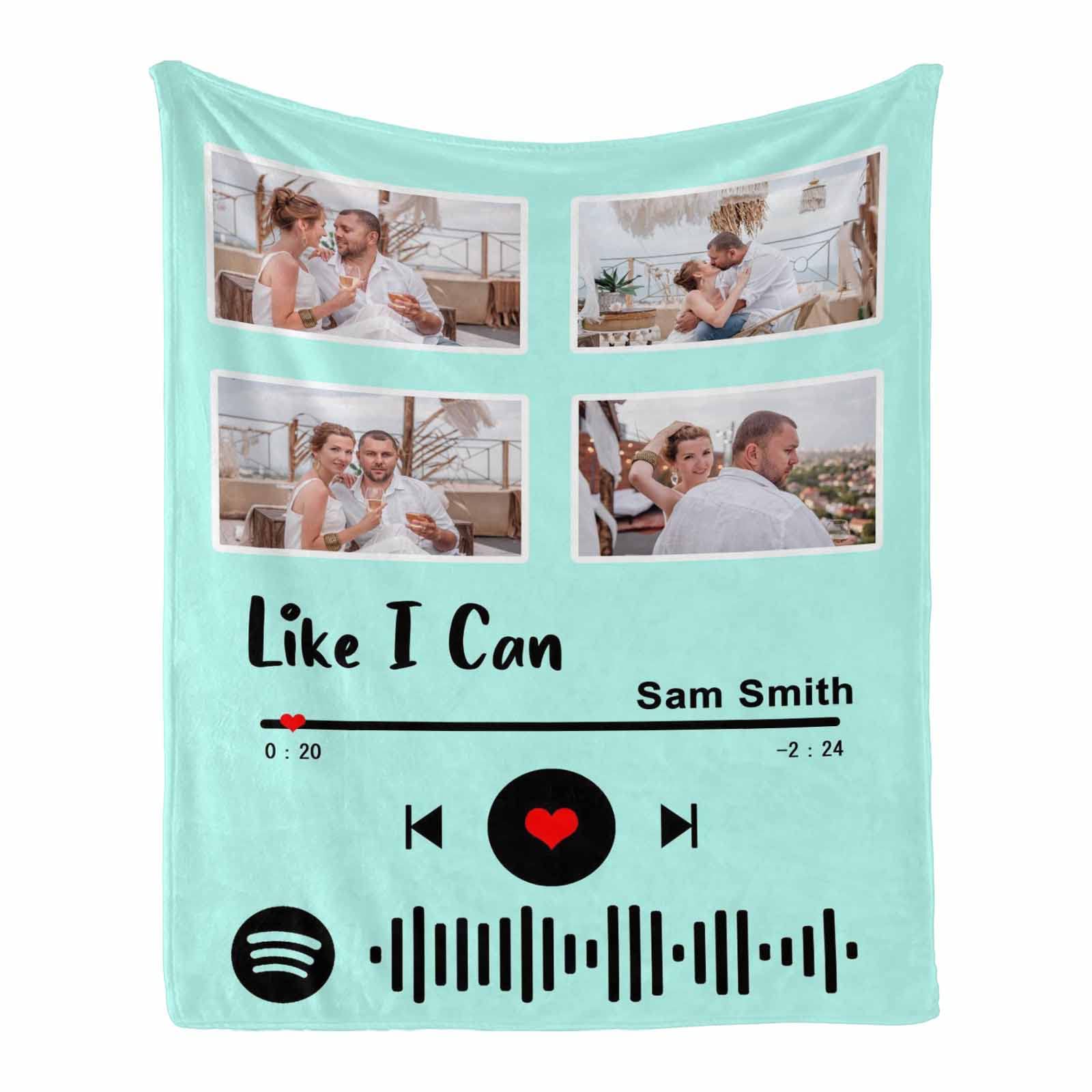 Personalized Photo Blanket with Custom Picture & Spotify Code - 60x80 Inch Soft Fleece Throw Blanket for Bedroom Decor, Valentine's Day Gift, Wedding Present & Cozy Home Use