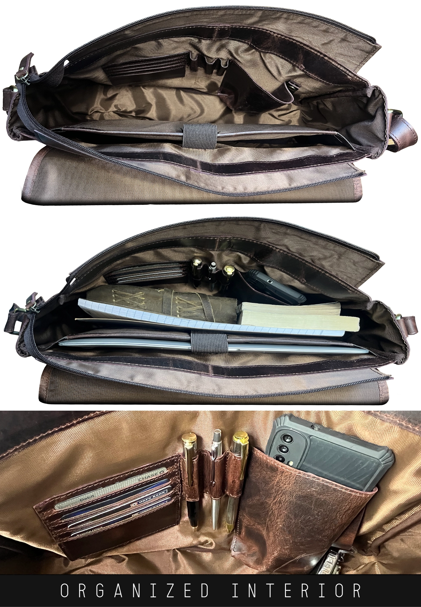 Premium Genuine Leather Laptop Messenger Bag for Men - Business Office Work, College School & Travel - Crossbody Satchel Briefcase for MacBook, iPad & Work Essentials