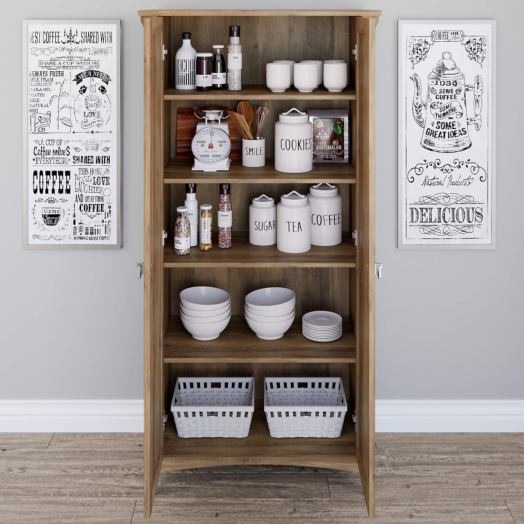 Bush Furniture Salinas Kitchen Pantry Cabinet with Doors - Stylish Storage for Dishes, Food & Kitchen Essentials | Perfect for Small Spaces & Organization