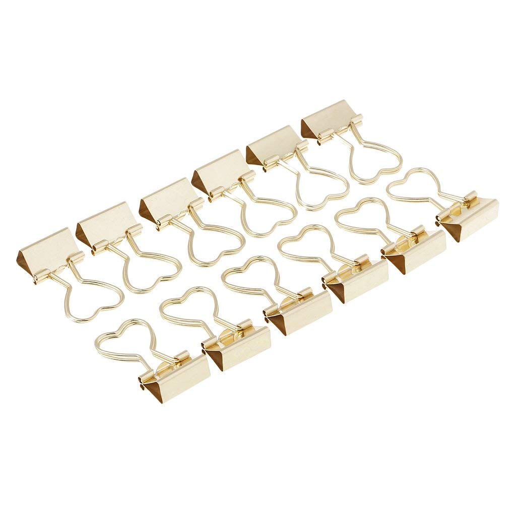 12-Piece Gold Heart-Shaped Metal Binder Clips for Office, School, and Home Organization - Perfect for Paperwork, Photos, and DIY Projects