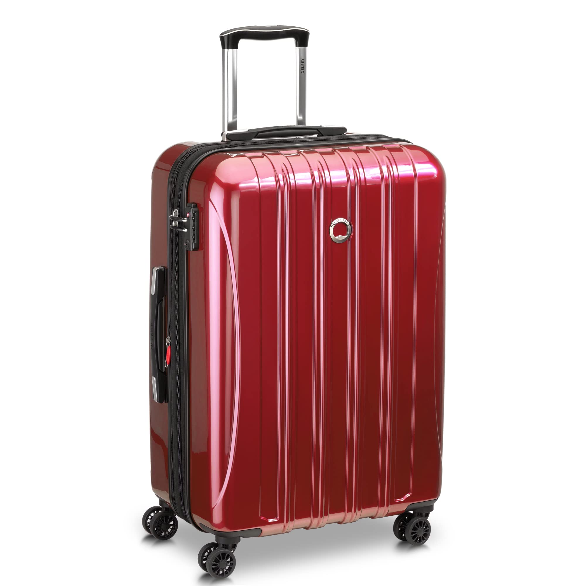 Delsey Paris Helium Aero Hardside Expandable Luggage with 360° Spinner Wheels, Brick Red, 25