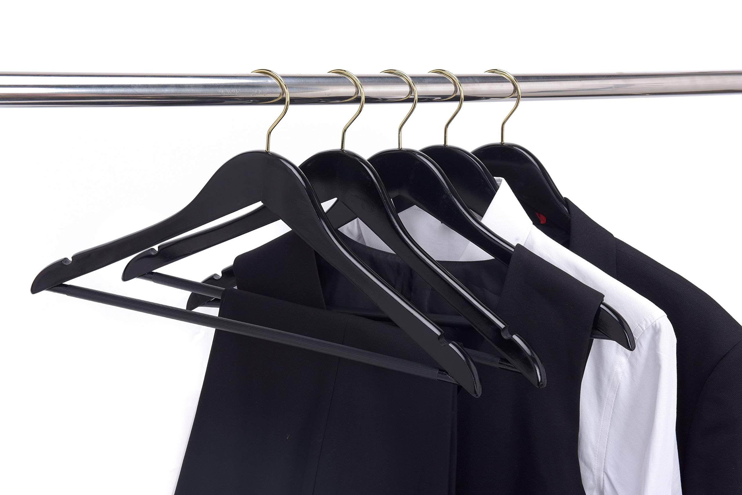 Premium Black Wooden Clothes Hangers Set - 10 Heavy Duty Curved Hangers with Chrome Hooks for Wardrobe Organization | Ideal for Closet, Laundry Room & Travel Packing
