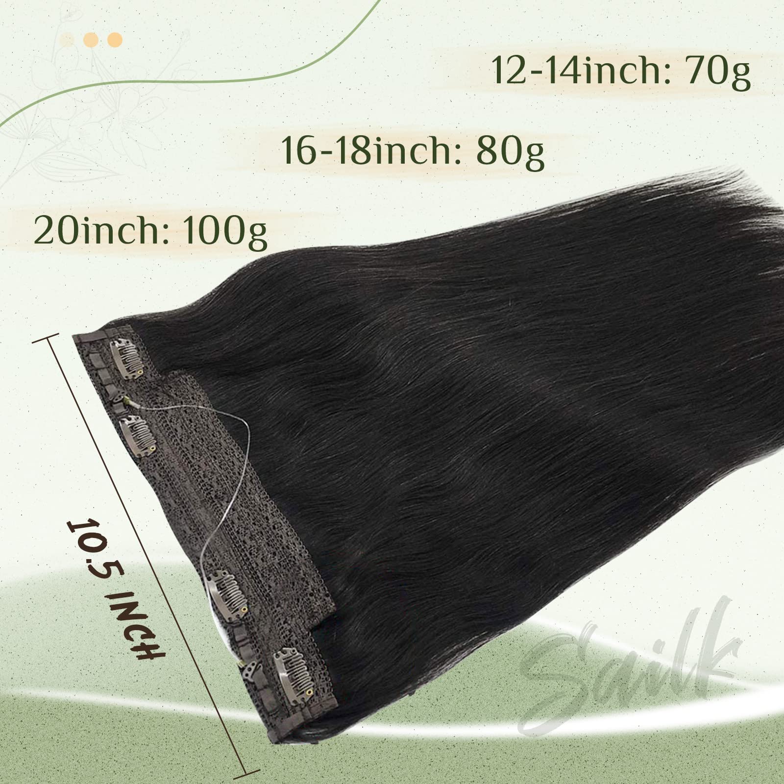 14-Inch 70g Straight Human Hair Extensions with Invisible Wire - Natural Black Fish Line Hair Extensions for Seamless Blending & Styling | Perfect for Parties, Weddings & Everyday Wear
