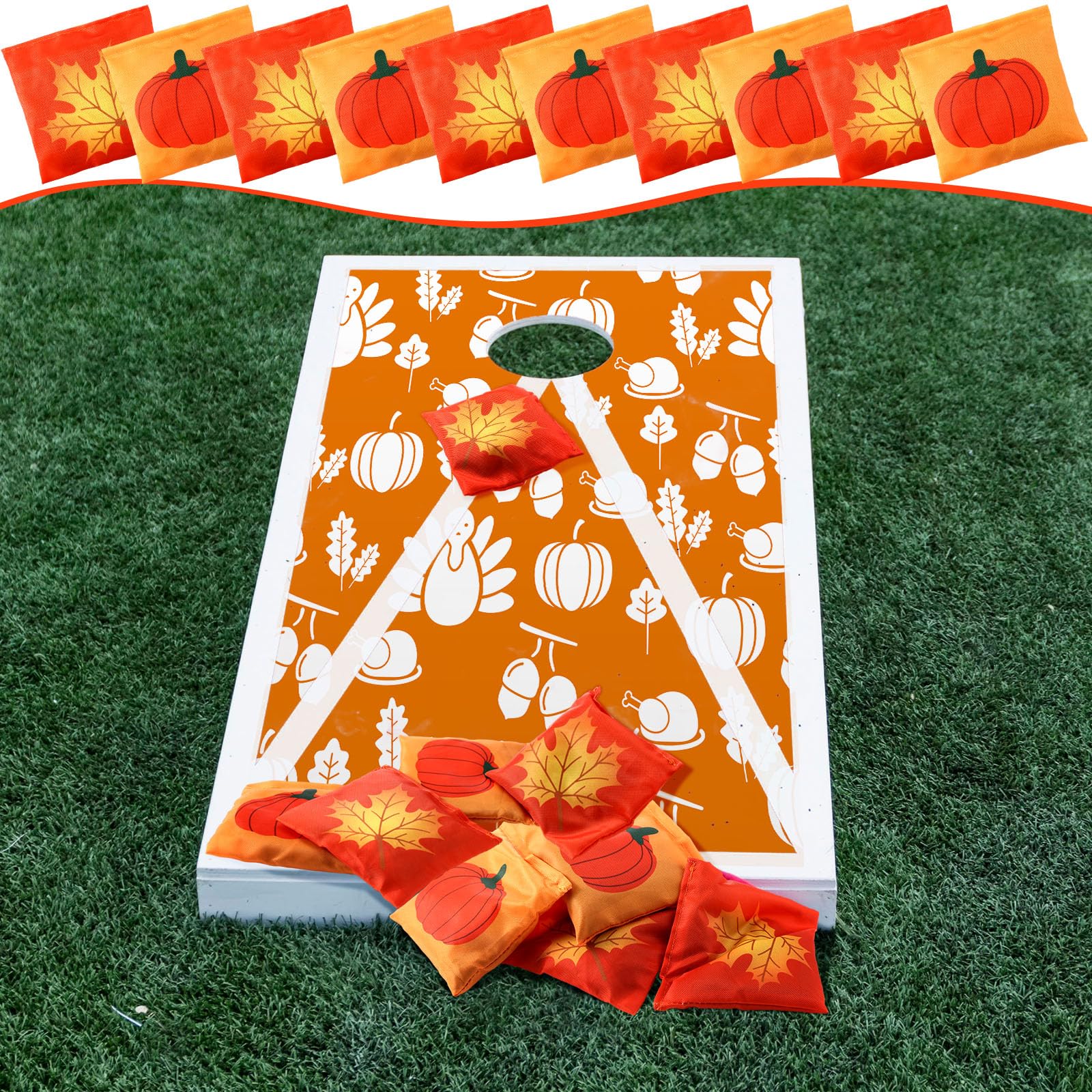 12 Pack Thanksgiving Bean Bags Set - Halloween Pumpkin & Maple Leaf Cornhole Toss Game Bags for Christmas Parties, Outdoor Yard Games, and Holiday Festivities (Durable Tossing Bags for Adults & Kids)