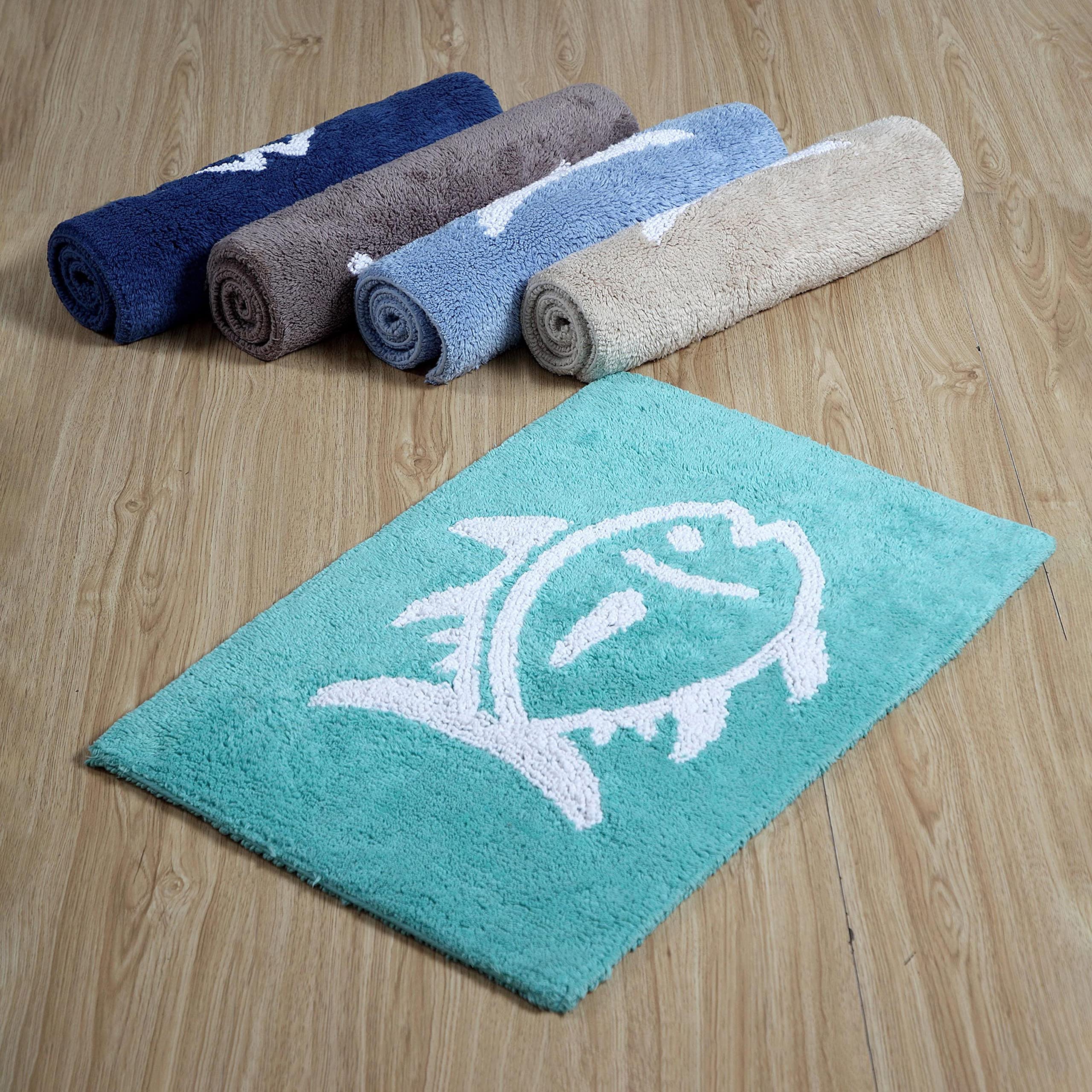 Southern Tide 7132578 Skipjack Cotton Reversible Absorbent 20x32 Inch Bath Rug - Soft Non-Slip Bathroom Mat for Shower, Tub & Vanity Areas - Gray