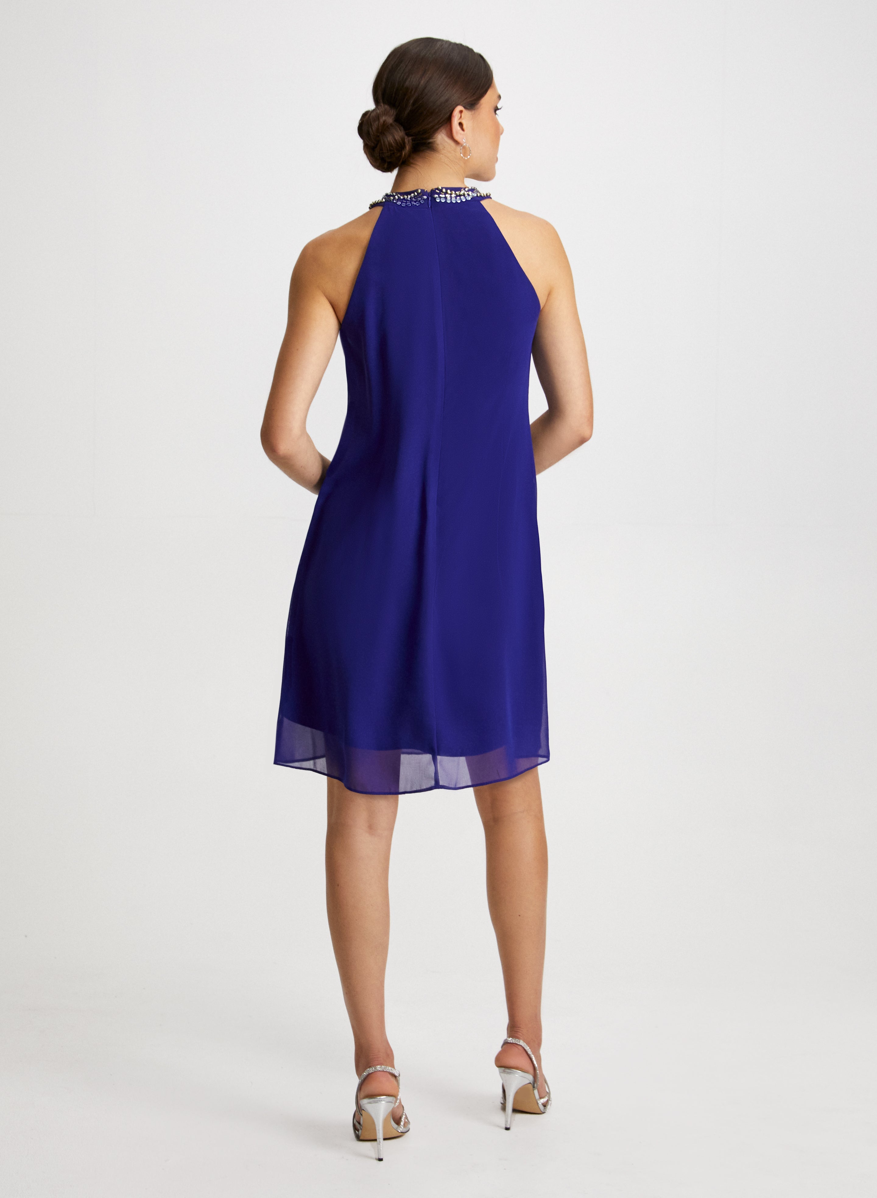 Elegant Beaded Neck Chiffon Dress for Women - Flowy Summer Party & Wedding Guest Dress - Perfect for Cocktail Parties, Evening Events & Special Occasions