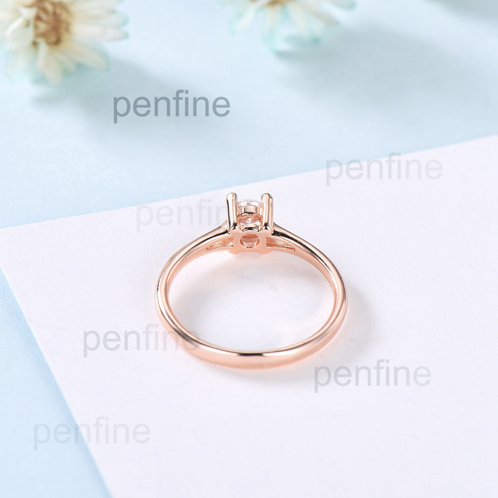 Minimalist Diamond Engagement Ring for Women - 14K Rose Gold Moissanite Wedding Band, Dainty Plain Split Shank Anniversary Jewelry - Perfect for Proposals, Weddings & Romantic Gifts