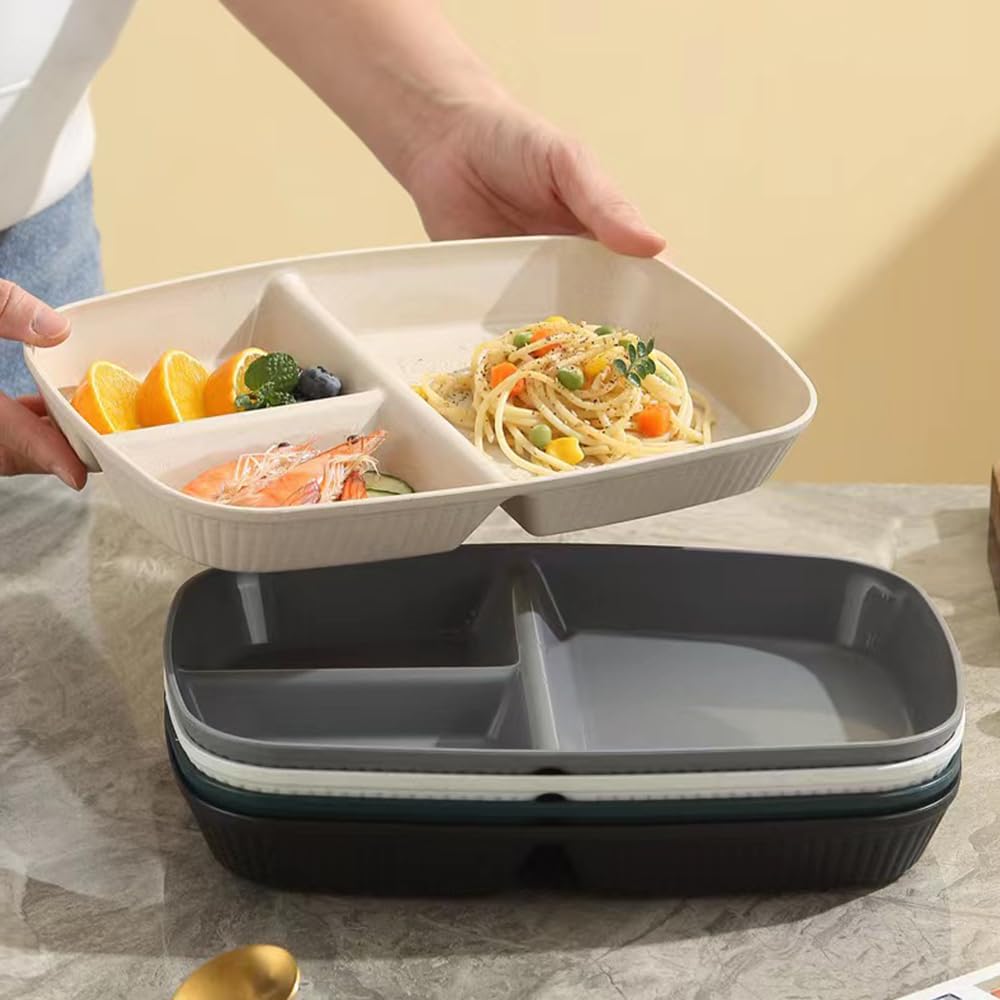 10.5 Inch Divided Plates for Kids & Adults - 3-Compartment Wheat Straw Portion Control Plates | Bariatric, Unbreakable, BPA-Free & Reusable (Grey, 4-Pack) - Perfect for Meal Prep, Portion Control & Family Dinners