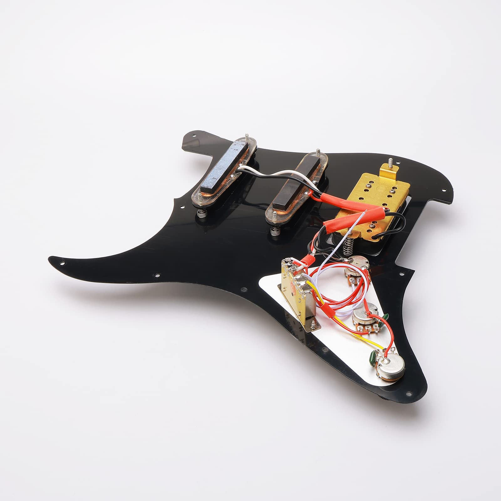 11 Hole Loaded Guitar Pickguard SSH with Black Humbucker Pickup - Prewired Scratch Plate Set for Fender Stratocaster (3-Ply Black Pearl) - Includes Guitar Strings & Installation Tools - Perfect for Electric Guitar Upgrades & DIY Repairs