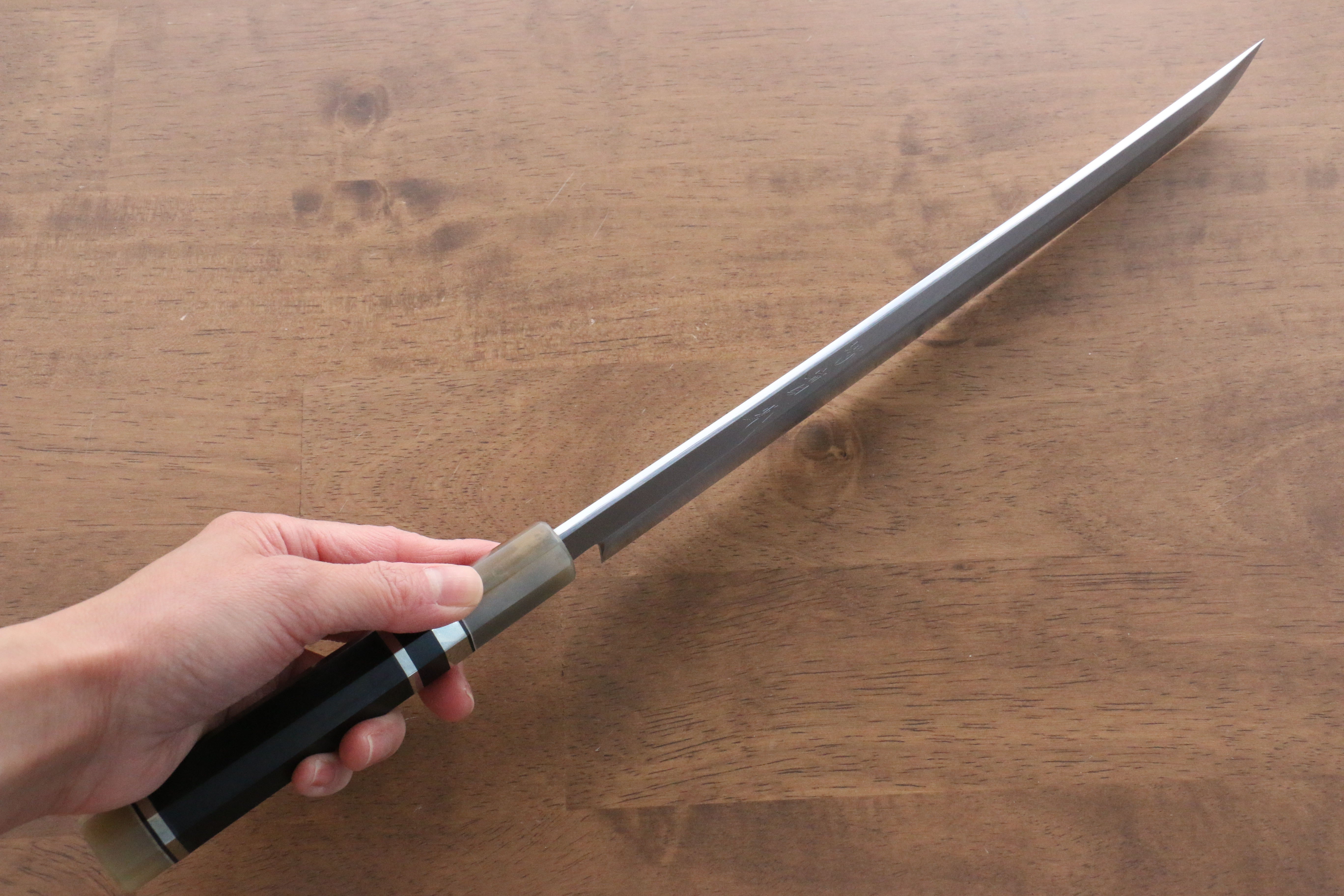 Premium Jikko Shiko White Steel Sakimaru Yanagiba 270mm Japanese Sushi Knife - Ebony Wood Handle with Double Ring Design - Perfect for Sushi Chefs & Japanese Cuisine Preparation