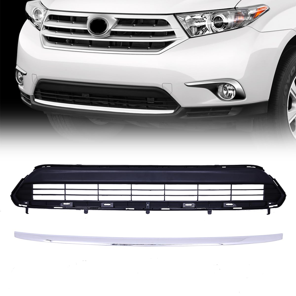 Chrome Front Lower Bumper Grille & Trim Molding for 2011-2013 Toyota Highlander - Perfect Fit TO1036130 TO1044111 | Enhances Style & Protection for Off-Roading, City Driving & Car Shows