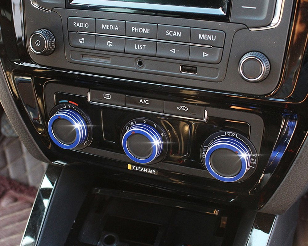 Blue Aluminum AC Climate Control Ring Knob Covers for VW MK6 Golf GTI Jetta - Upgrade Interior Styling & Protect AC Knobs from Wear (Perfect for Car Enthusiasts & Daily Drivers)