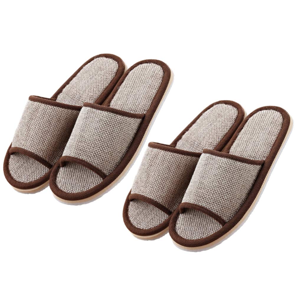 2 Pairs Soft Linen Couples Slippers - Breathable Home Slippers for Men & Women, Comfortable Indoor Spa Slippers, Non-Slip House Shoes for Summer - Perfect for Relaxing at Home, Lounging, and Spa Days