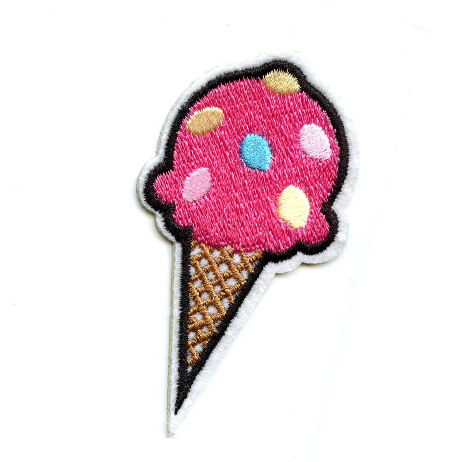Cute Pink Ice Cream Cone with Sprinkles Iron On Patch - DIY Embroidered Applique for Clothing, Bags & Hats - Perfect for Customizing Denim Jackets, Backpacks & Kids' Outfits