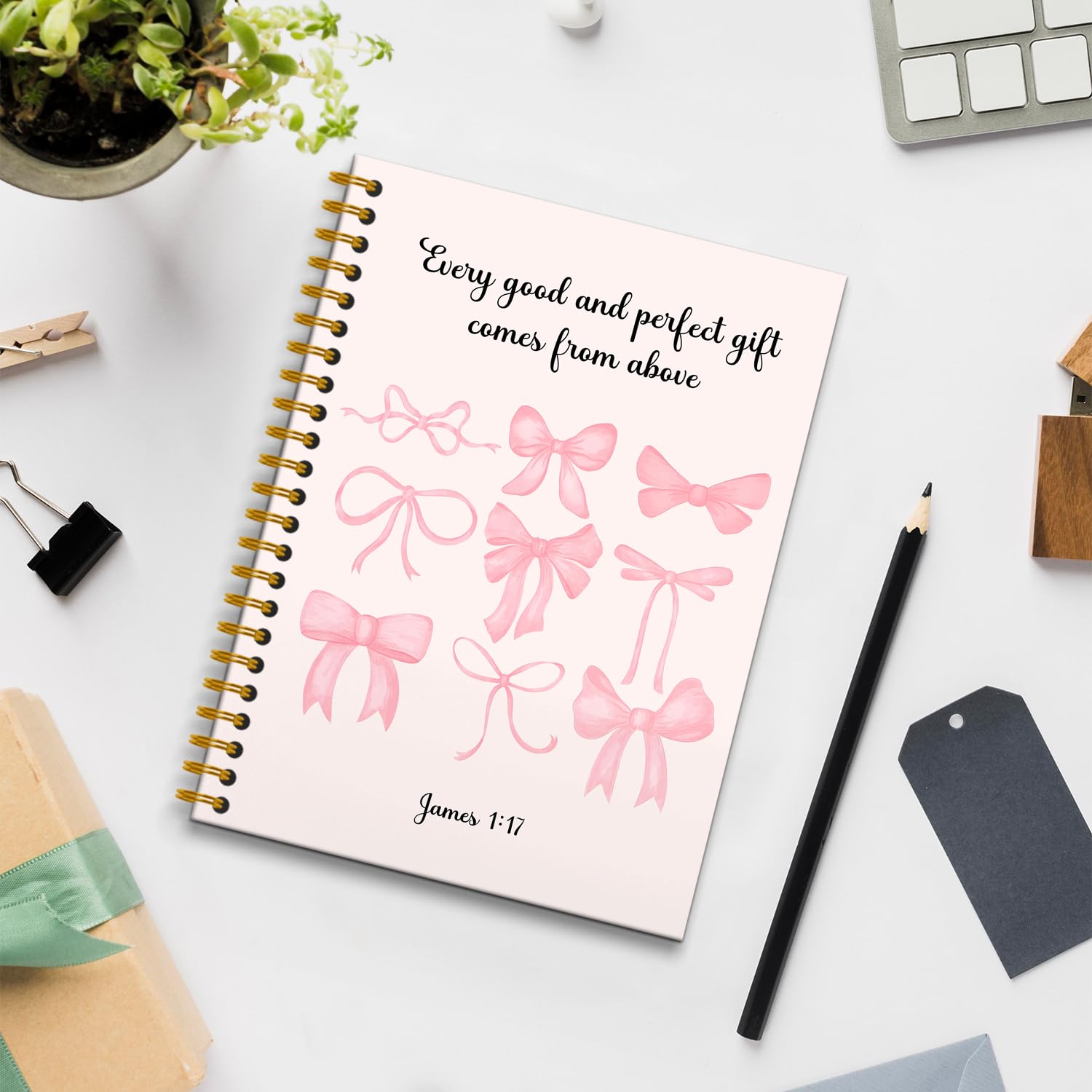 Pink Coquette Bows Spiral Journal Notebook 5.5×8.3 Inch - Christian Religious Diary & Preppy Bow Notebook for Women - 160 Pages Gift Idea for Girls, Teens & Students - Perfect for Bible Study, School Notes & Daily Journaling