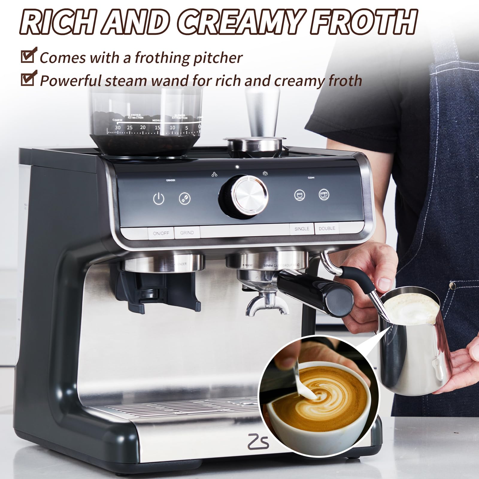 Garvee Professional Espresso Machine with Built-in Grinder & Milk Frother Steam Wand - 15 Bar Pressure Cappuccino & Latte Maker for Home Baristas - Perfect Gift for Coffee Lovers, Dad, Mom & Housewarming - Ideal for Kitchen, Office & Small Coffee Shops