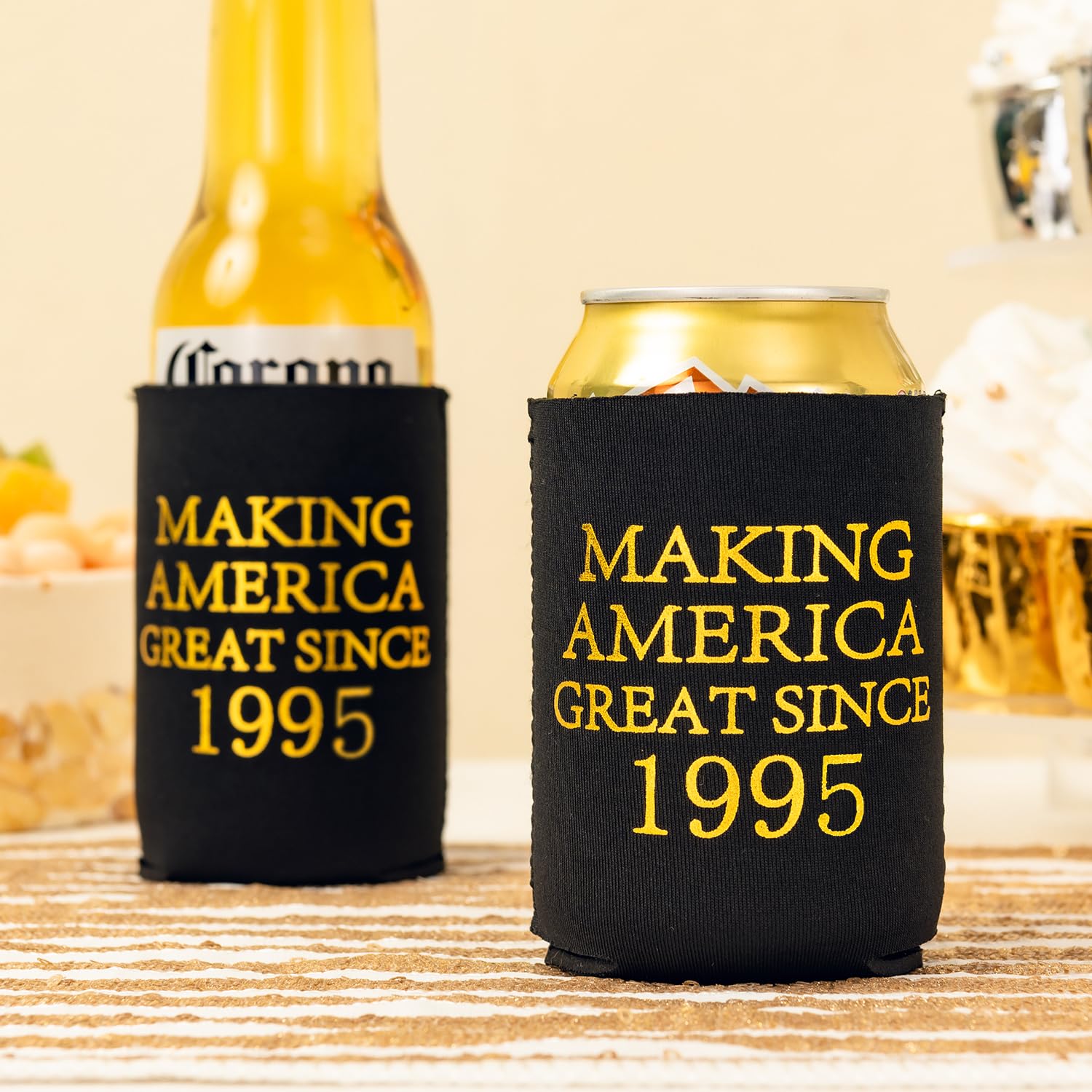 30th Birthday Beer Sleeve Can Cooler - Insulated Neoprene Can Covers (24-Pack) - Black & Gold Design for Beer & Soda - Perfect for Birthday Parties, Tailgates & Outdoor Events - Since 1995