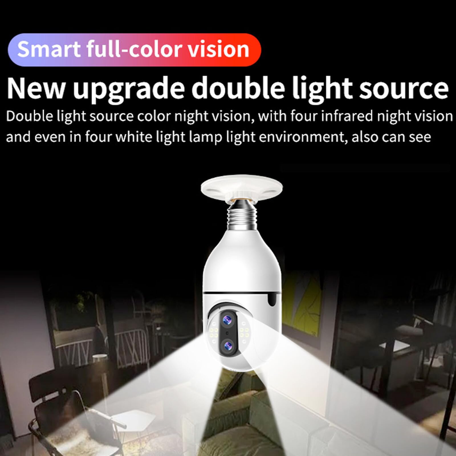 QITHRAN 360° Panoramic Light Bulb Security Camera with Motion Detection & Night Vision - Indoor/Outdoor Home Surveillance for Garage, Yard, and Front Door Monitoring