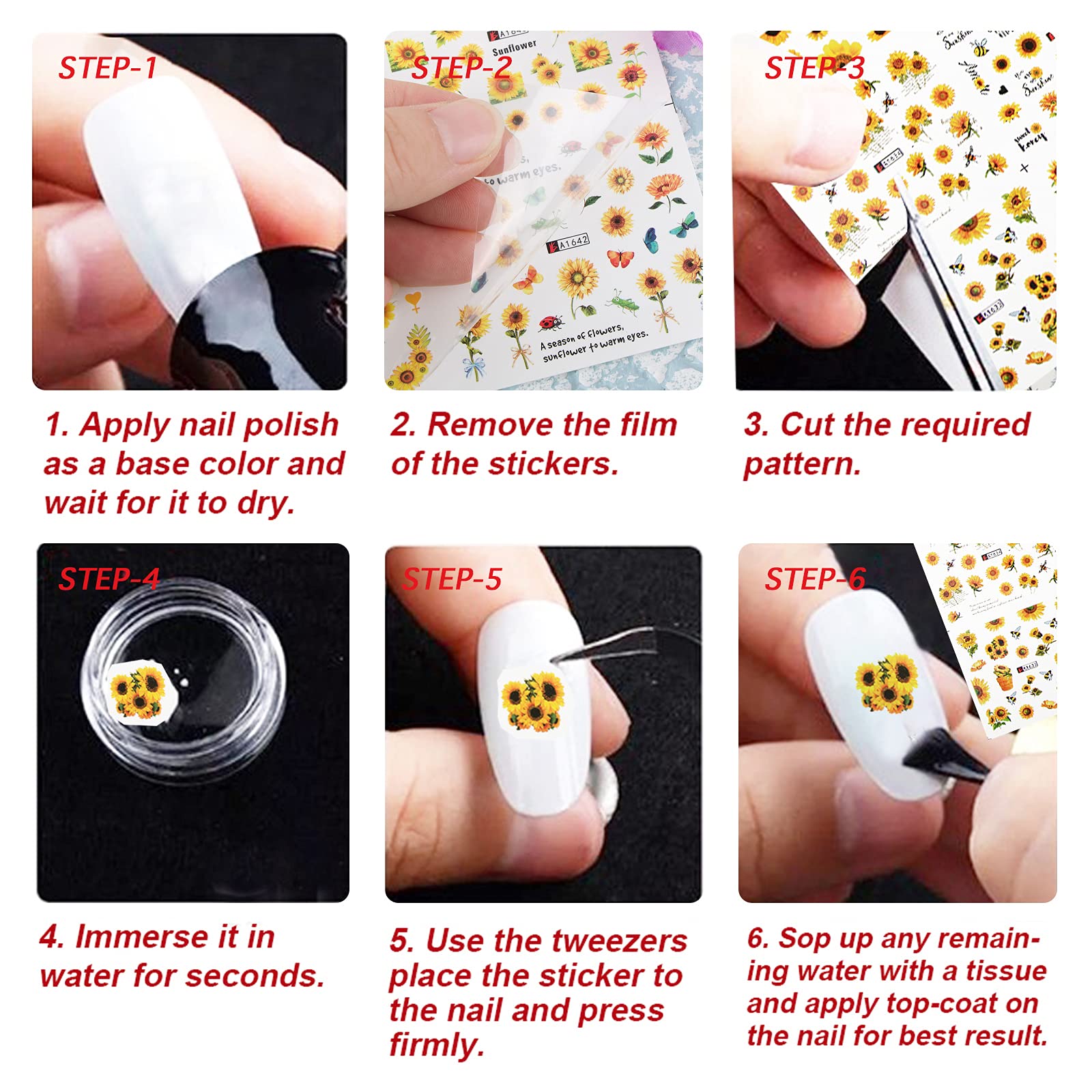 11 Sheets Water Transfer Nail Stickers - Floral Leaves, Sunflower & Butterfly Designs | DIY Nail Art Decals for Women & Girls | Perfect for Parties, Weddings & Everyday Nail Decoration