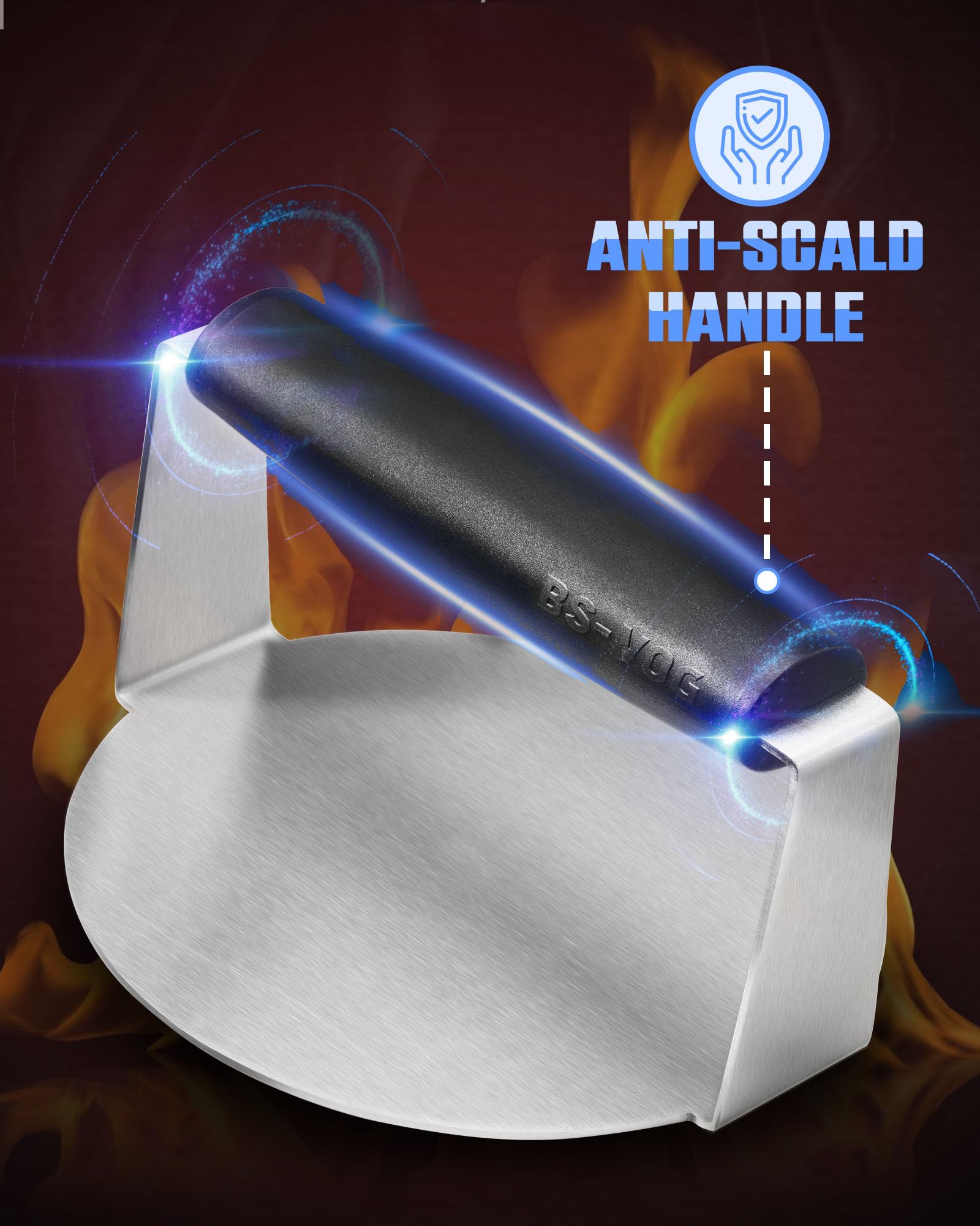 6 Inch Stainless Steel Burger Press with Non-Stick Surface & Anti-Scald Handle - Perfect for Griddle, Flat Top Grill & Smash Burgers - Great Gift for BBQ & Home Cooking Enthusiasts
