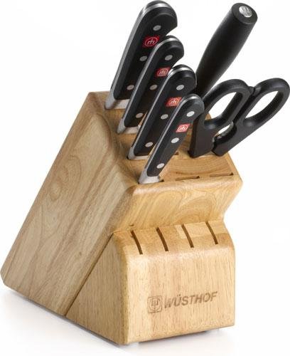 WÜSTHOF Classic 7-Piece German Knife Set with Wood Block | High Carbon Stainless Steel Kitchen Knives | Precision Forged Cutlery Set for Professional Chefs & Home Cooking | Model 7417 | Perfect for Meat Cutting, Vegetable Chopping & Food Preparation